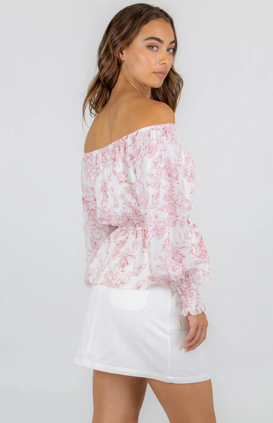 Printed Off the Shoulder Top with Elastic Waist (STO420-2A)