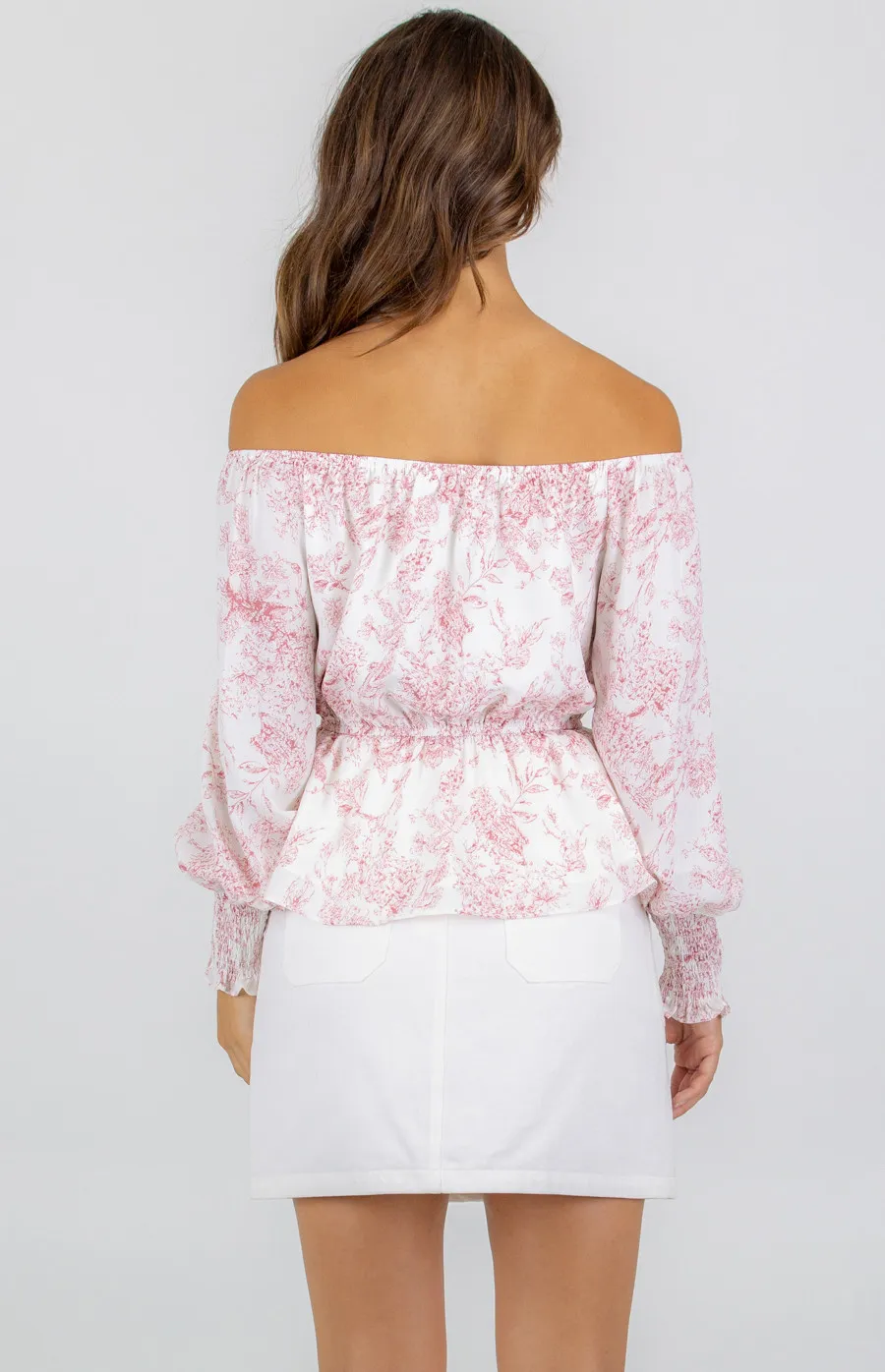 Printed Off the Shoulder Top with Elastic Waist (STO420-2A)