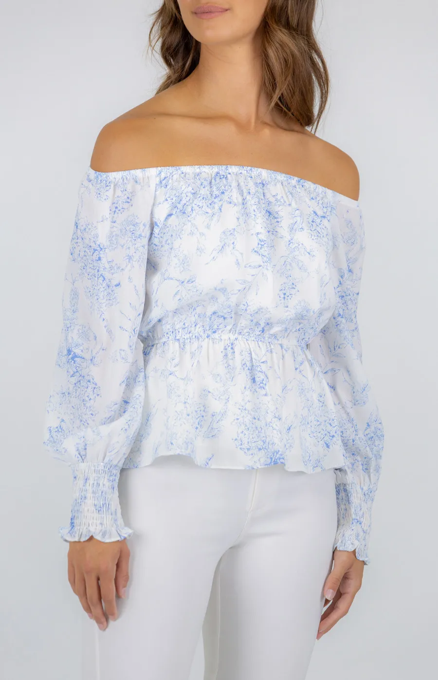 Printed Off the Shoulder Top with Elastic Waist (STO420-2A)