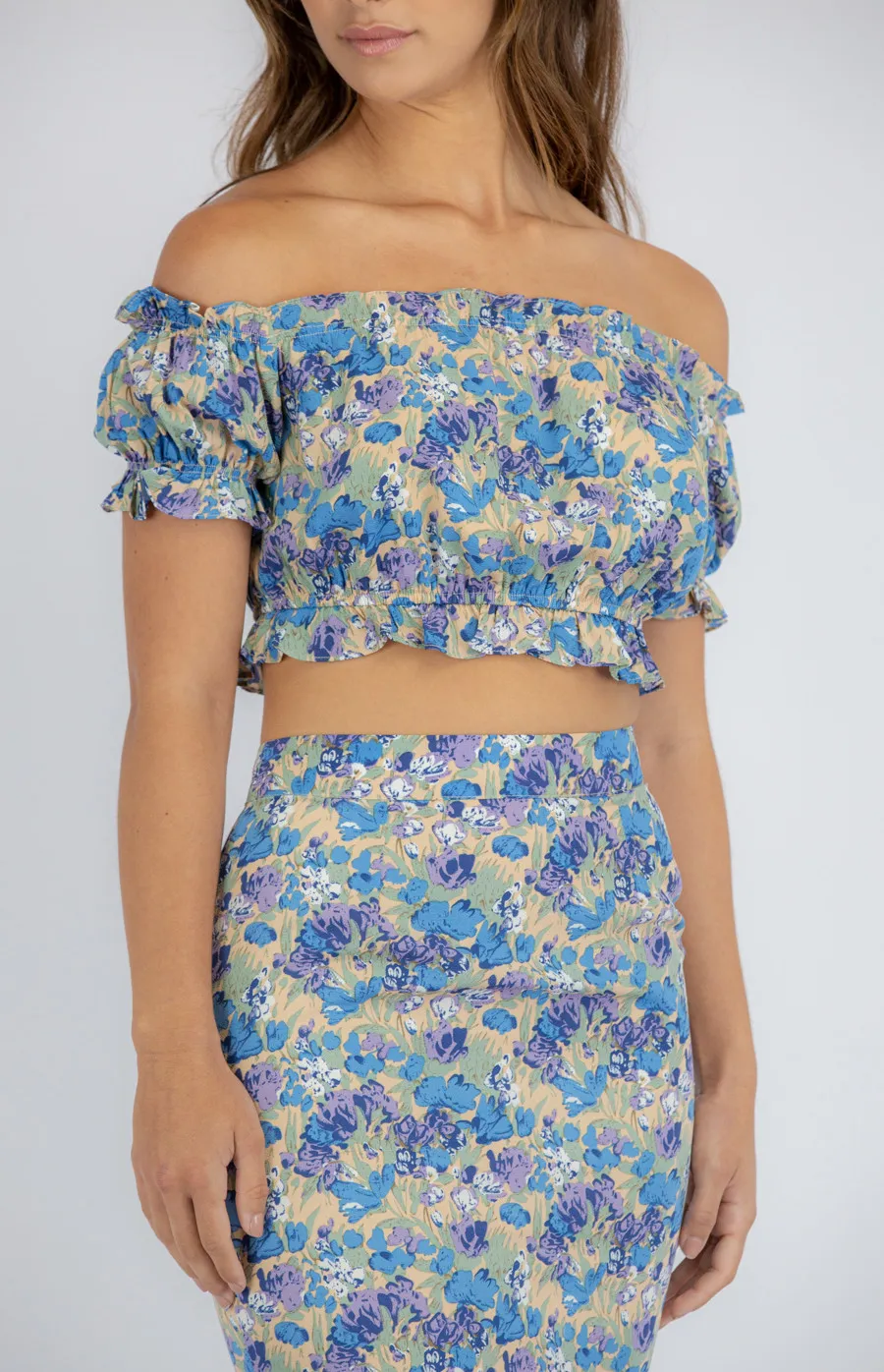 Printed Set with Off the Shoulder Top and Fishtail Skirt (SSE335A)