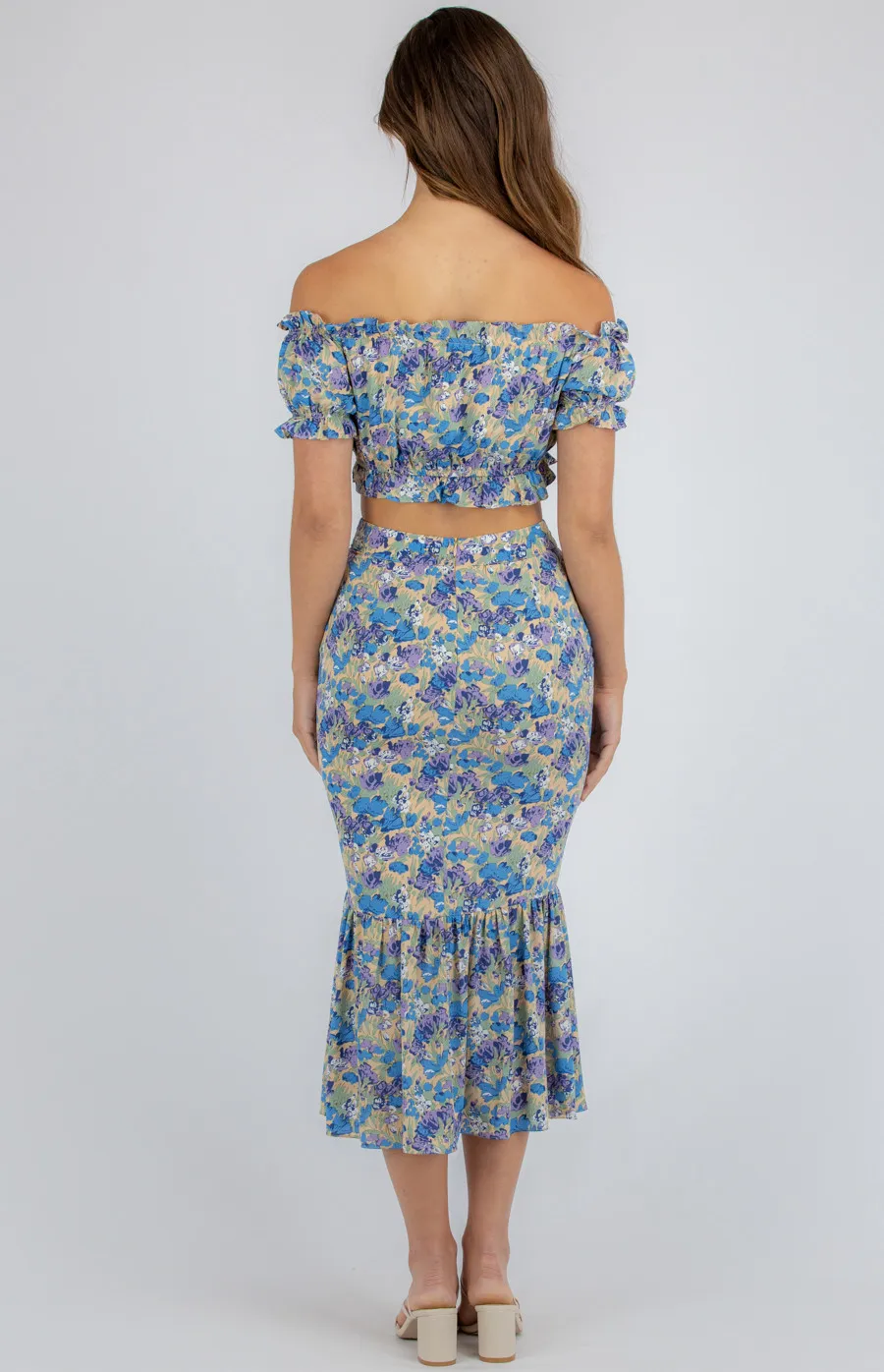 Printed Set with Off the Shoulder Top and Fishtail Skirt (SSE335A)