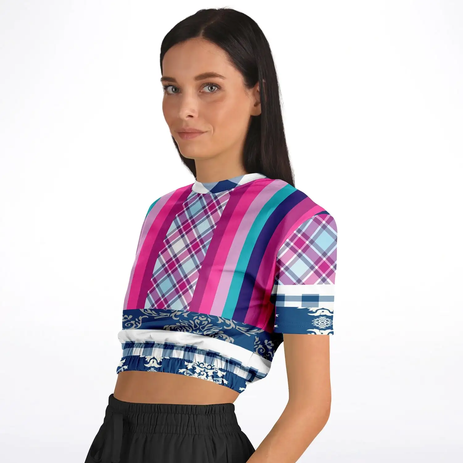 Purple Haze Short Sleeve Cropped Eco-Poly Sweater