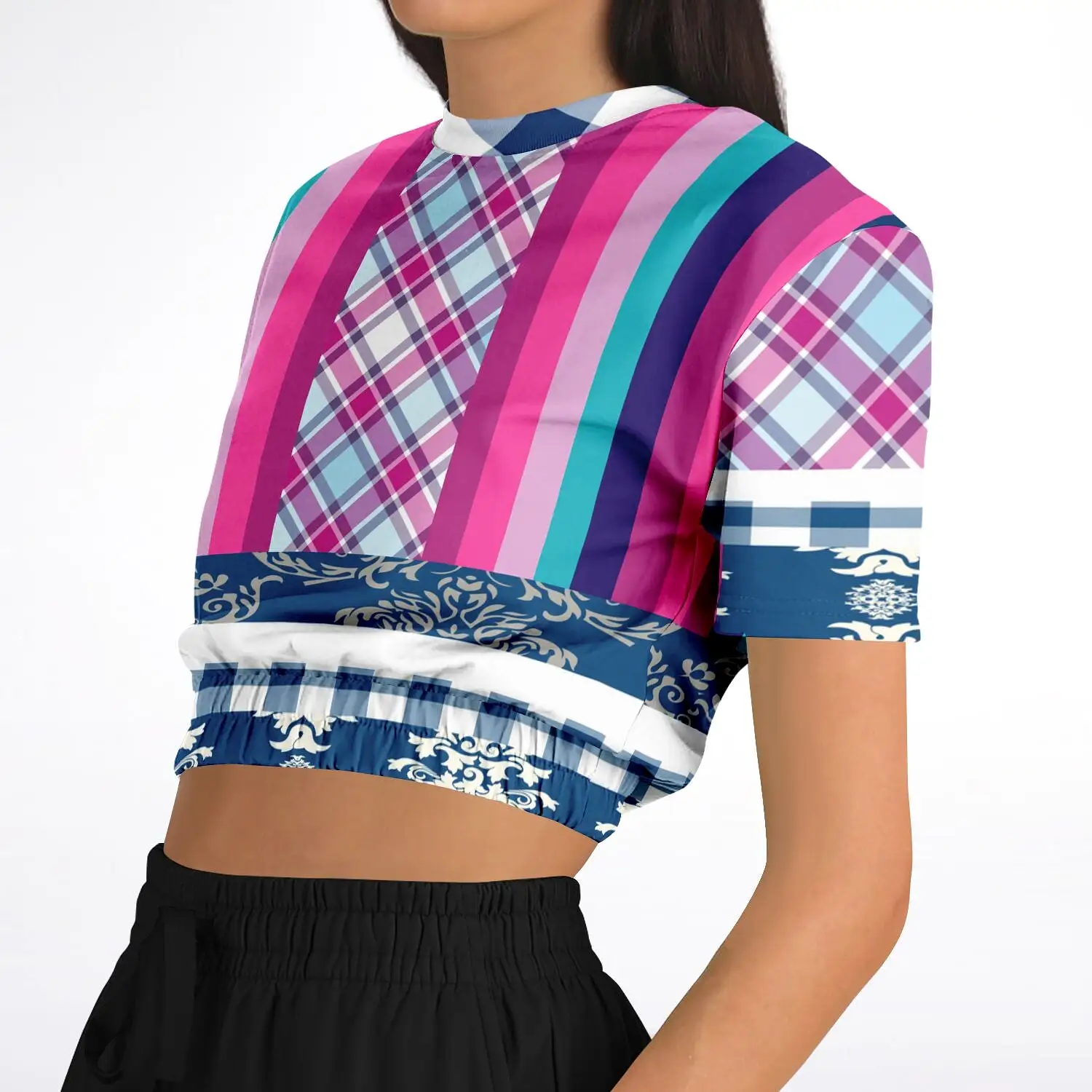 Purple Haze Short Sleeve Cropped Eco-Poly Sweater