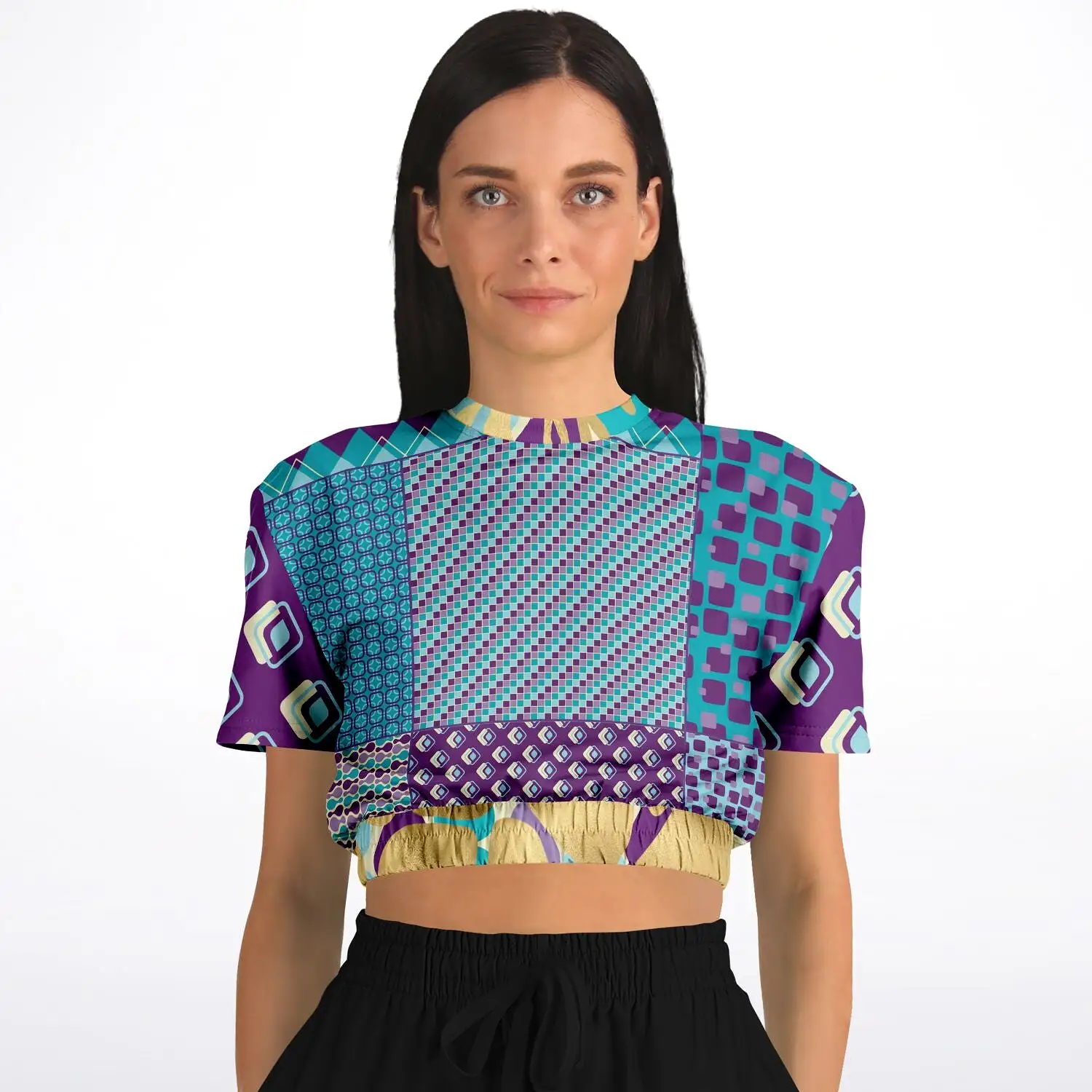 Purple Jetson Short Sleeve Cropped Eco-Poly Sweater