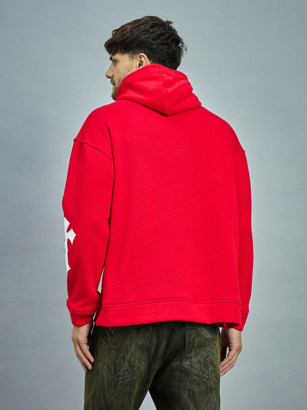 Red Fleece Rib Cage Graphic Oversized Hoodie