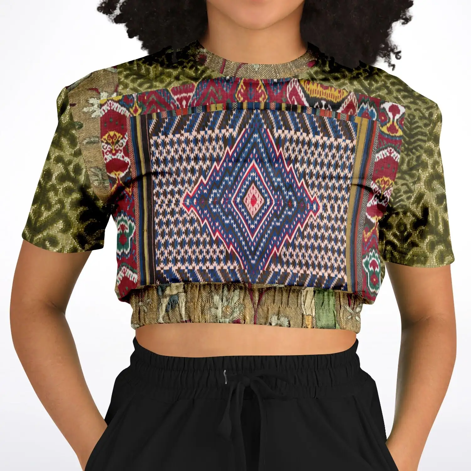 Red Melange Short Sleeve Cropped Eco-Poly Sweater