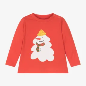 Red Organic Cotton Snowman Baby Top