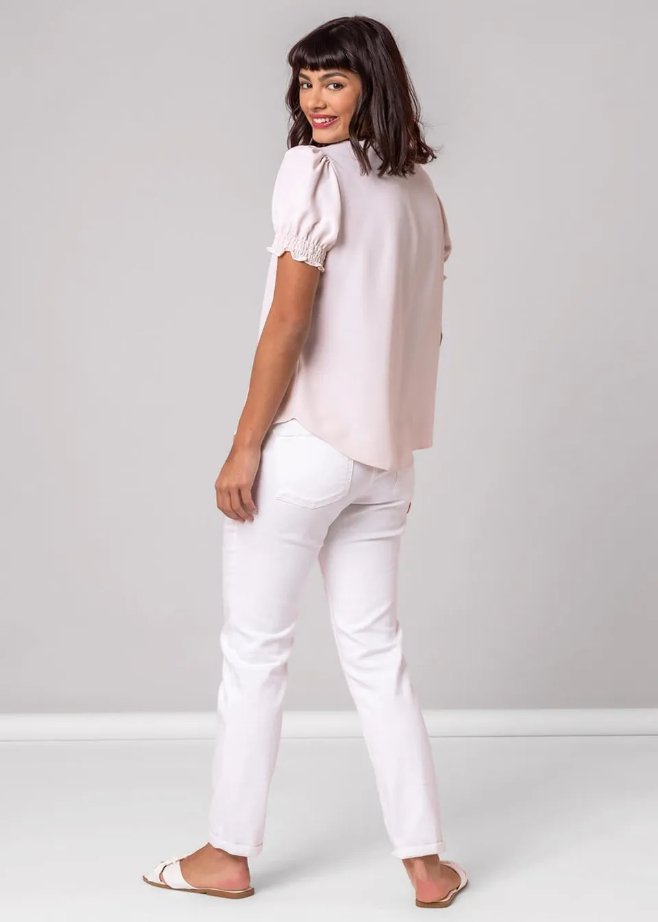 Roman Light Pink Frill Detail V-Neck Top