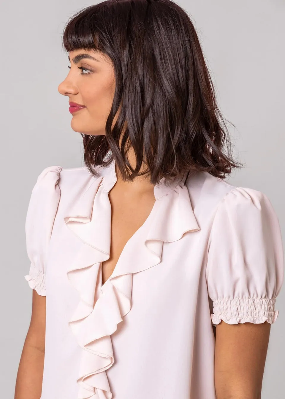 Roman Light Pink Frill Detail V-Neck Top