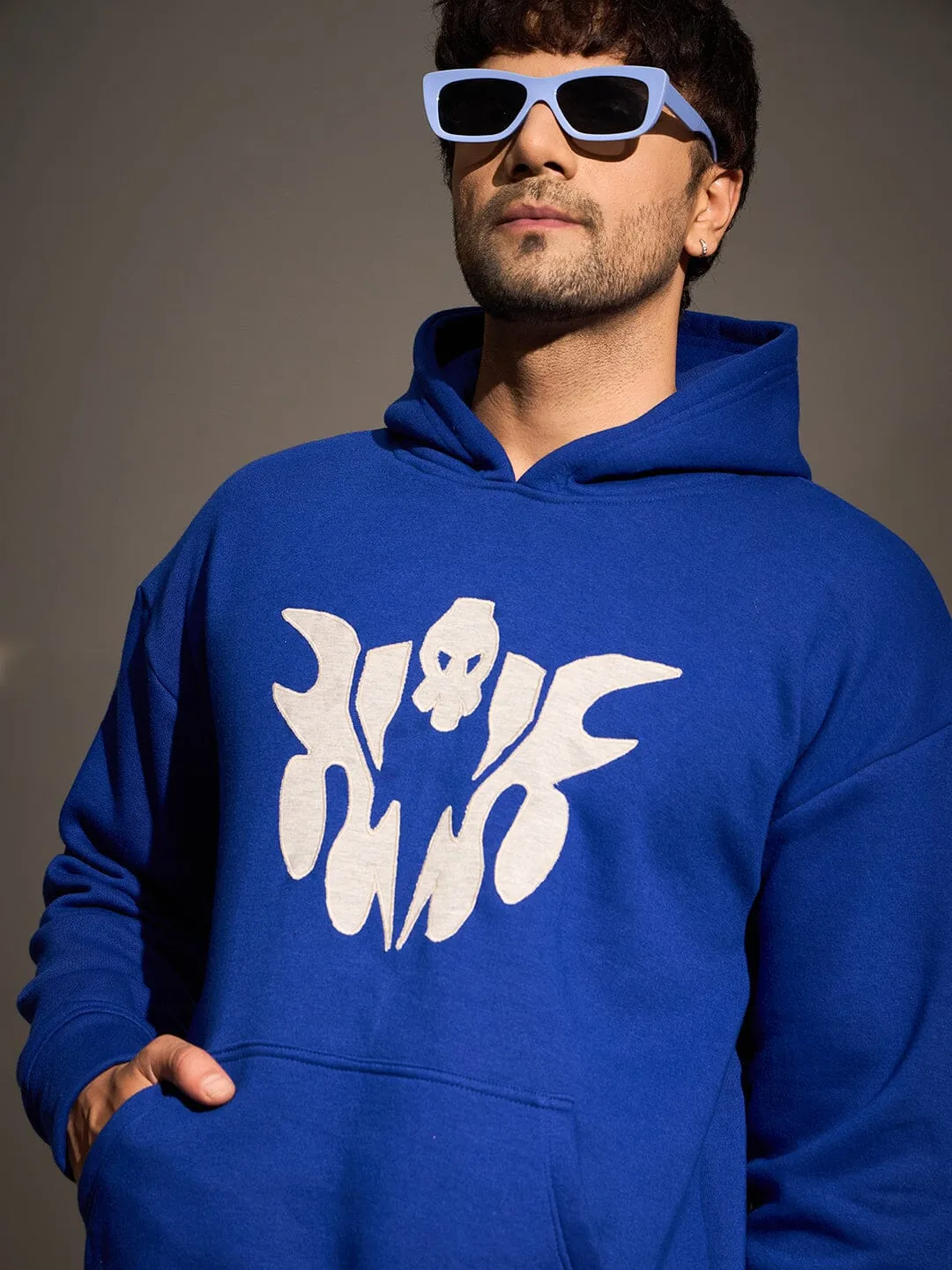 Royal Blue Embroidery Oversized Hoodie