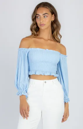 Shirred Off the Shoulder Top with 3/4 Sleeves (WTO346A)