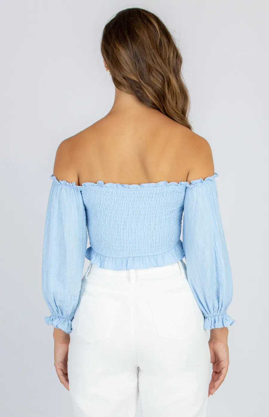 Shirred Off the Shoulder Top with 3/4 Sleeves (WTO346A)