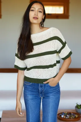 Short Sleeve Sweater - Moss Stripe