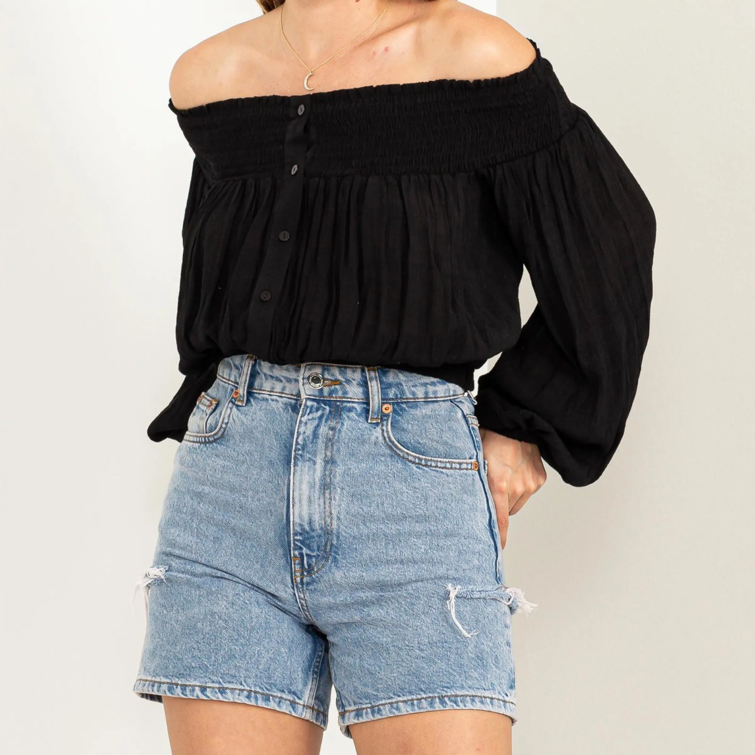 Simply Sweet And Cute Off The Shoulder Top Black