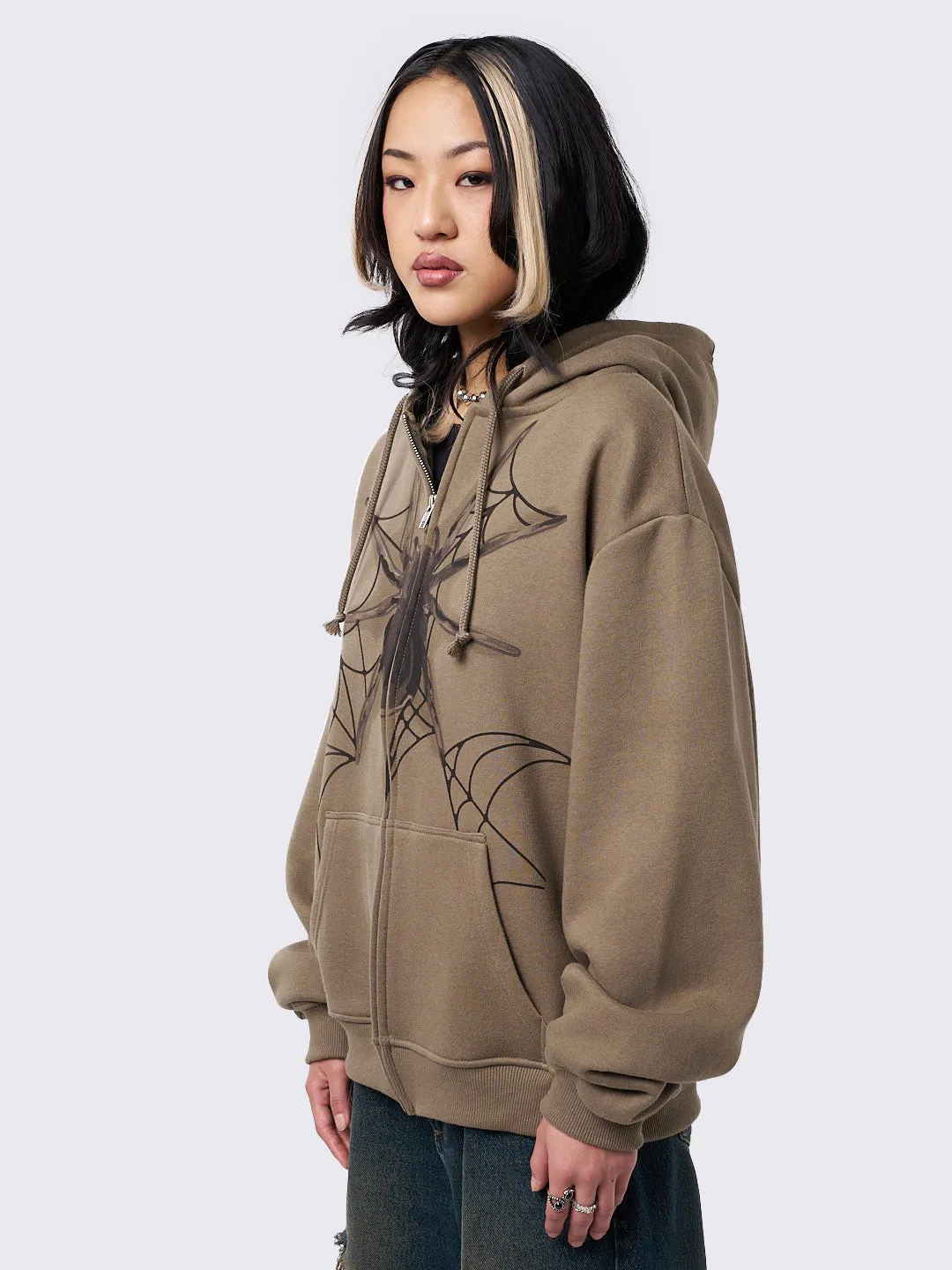 Spiderweb Khaki Zip Up Hoodie