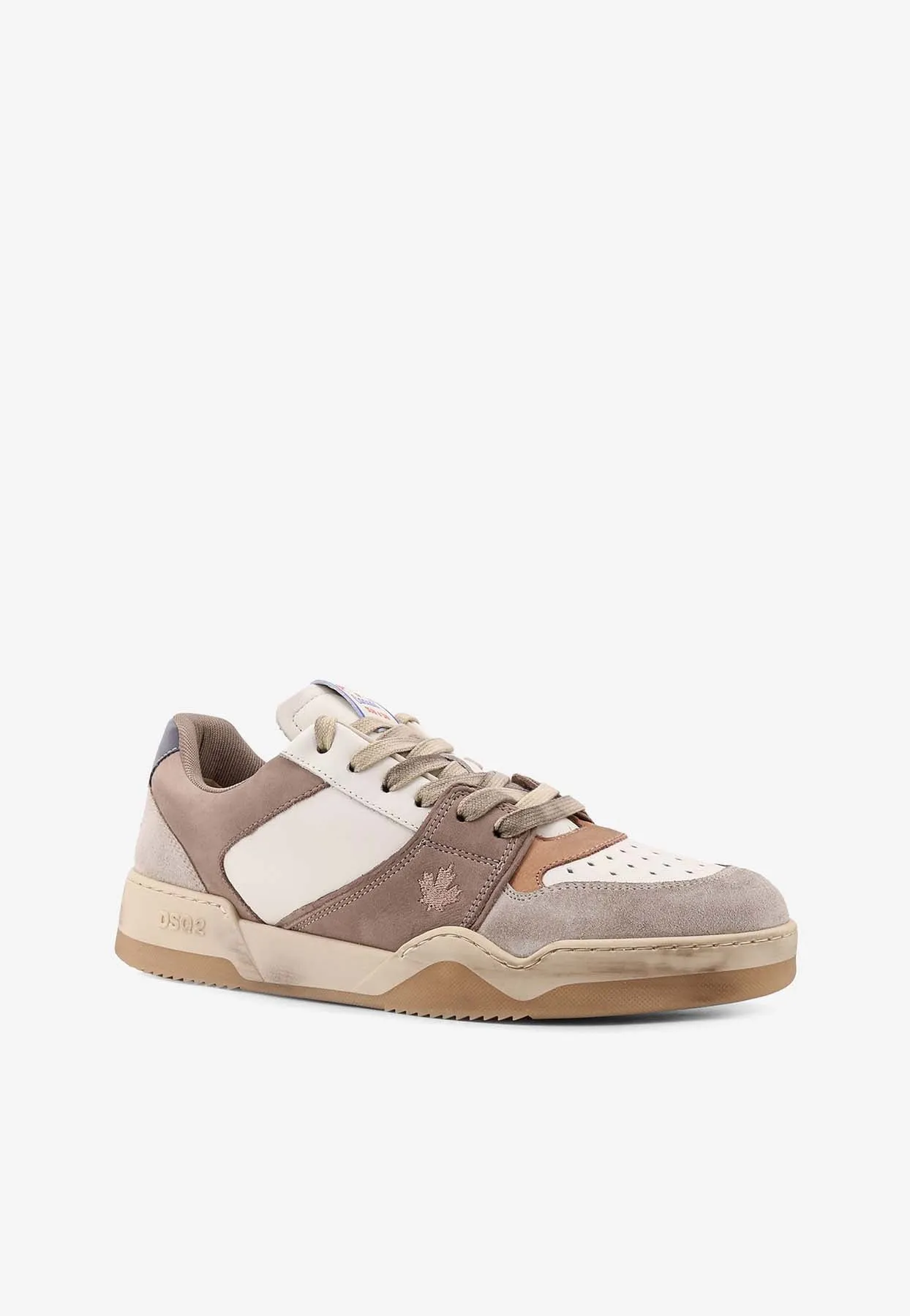 Spiker Leather and Suede Low-Top Sneakers