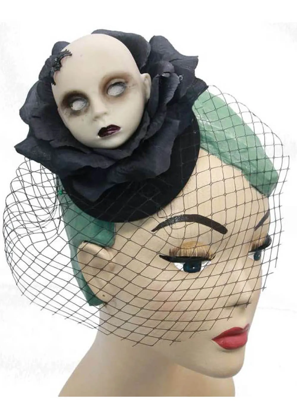 Succubus Fancy Halloween Doll's Head Fascinator Black