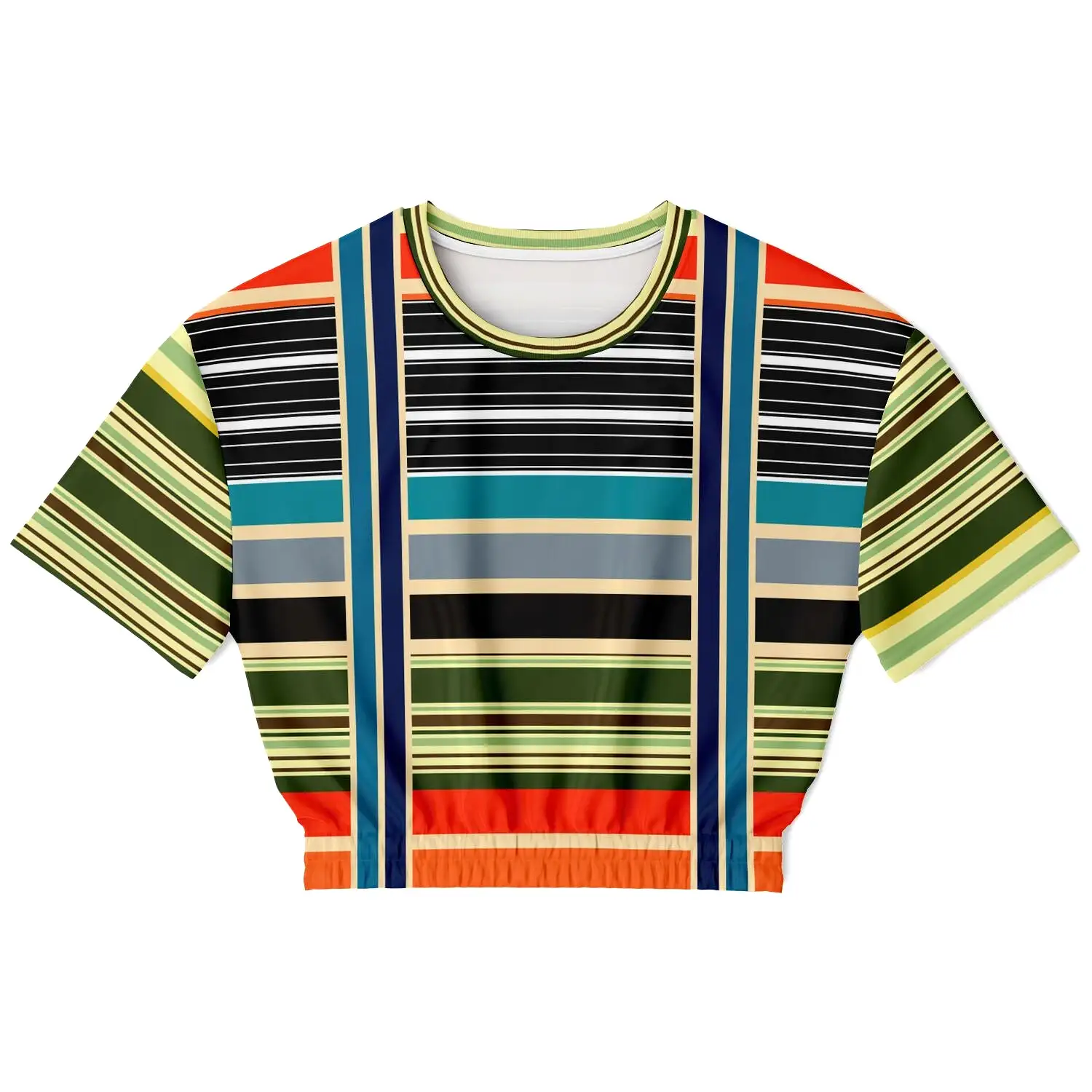 Tequila Sunrise Striped Short Sleeve Cropped Eco-Poly Sweater