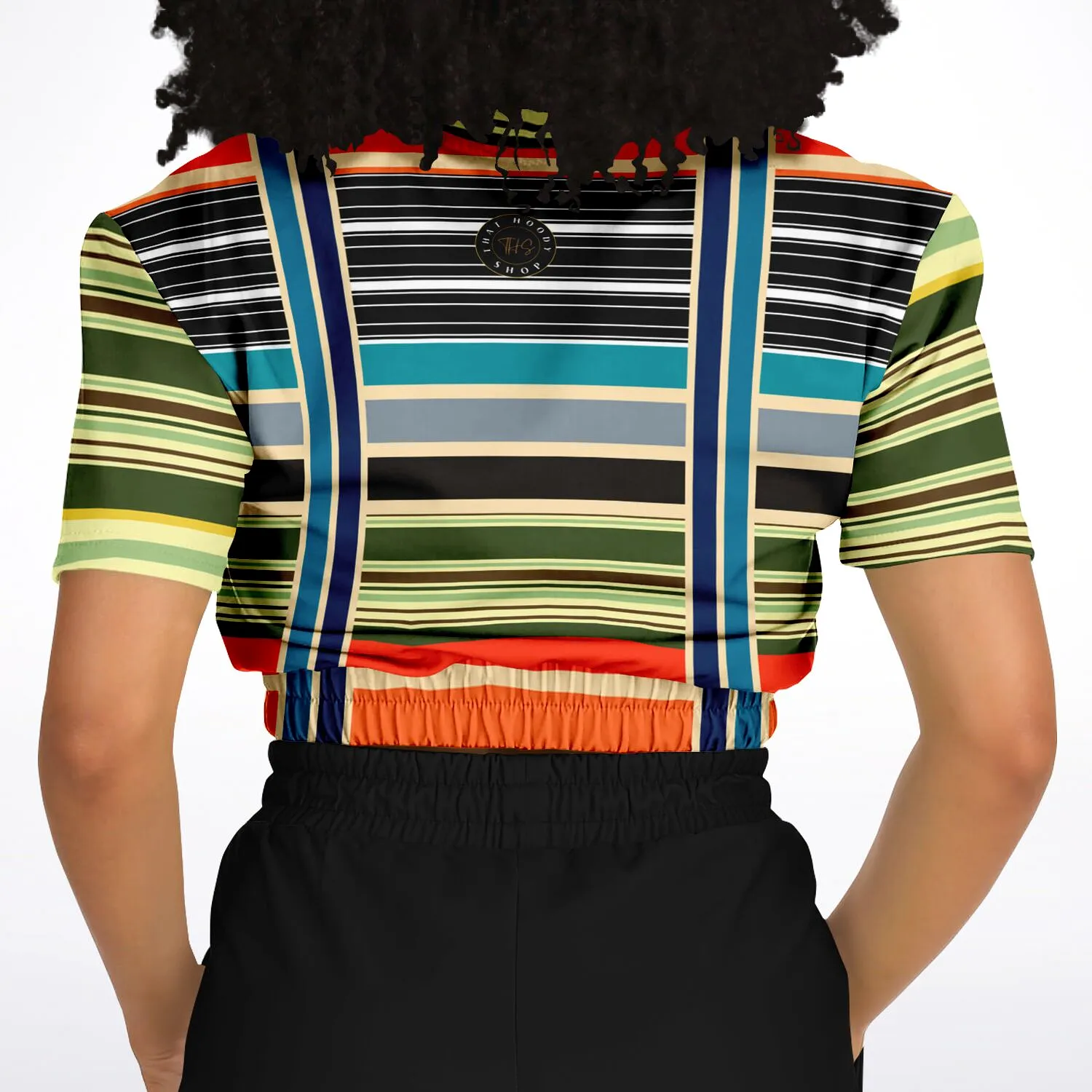 Tequila Sunrise Striped Short Sleeve Cropped Eco-Poly Sweater