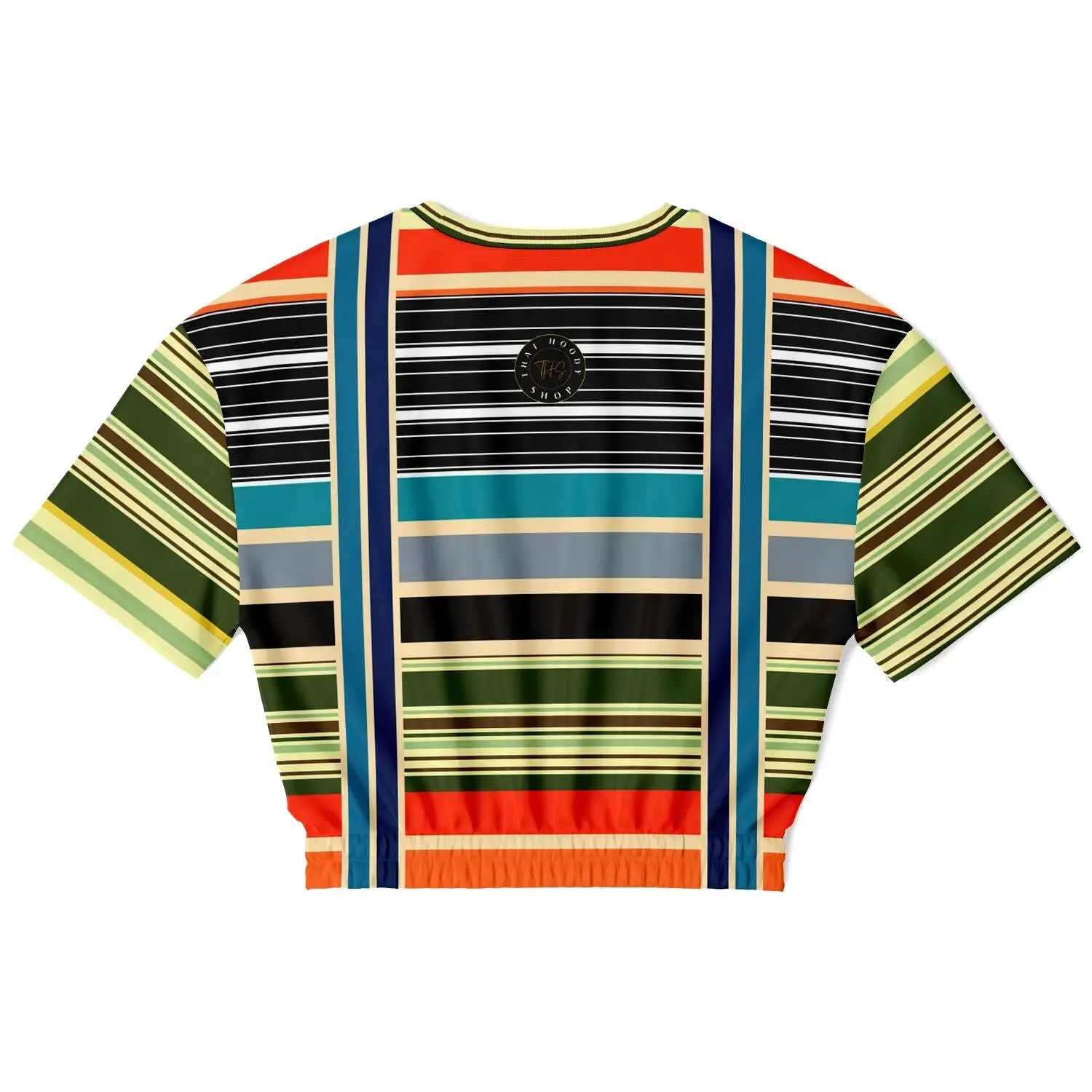 Tequila Sunrise Striped Short Sleeve Cropped Eco-Poly Sweater