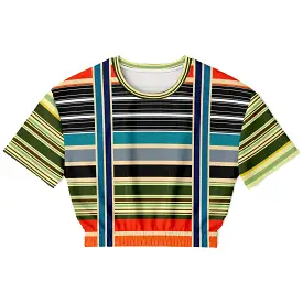 Tequila Sunrise Striped Short Sleeve Cropped Eco-Poly Sweater