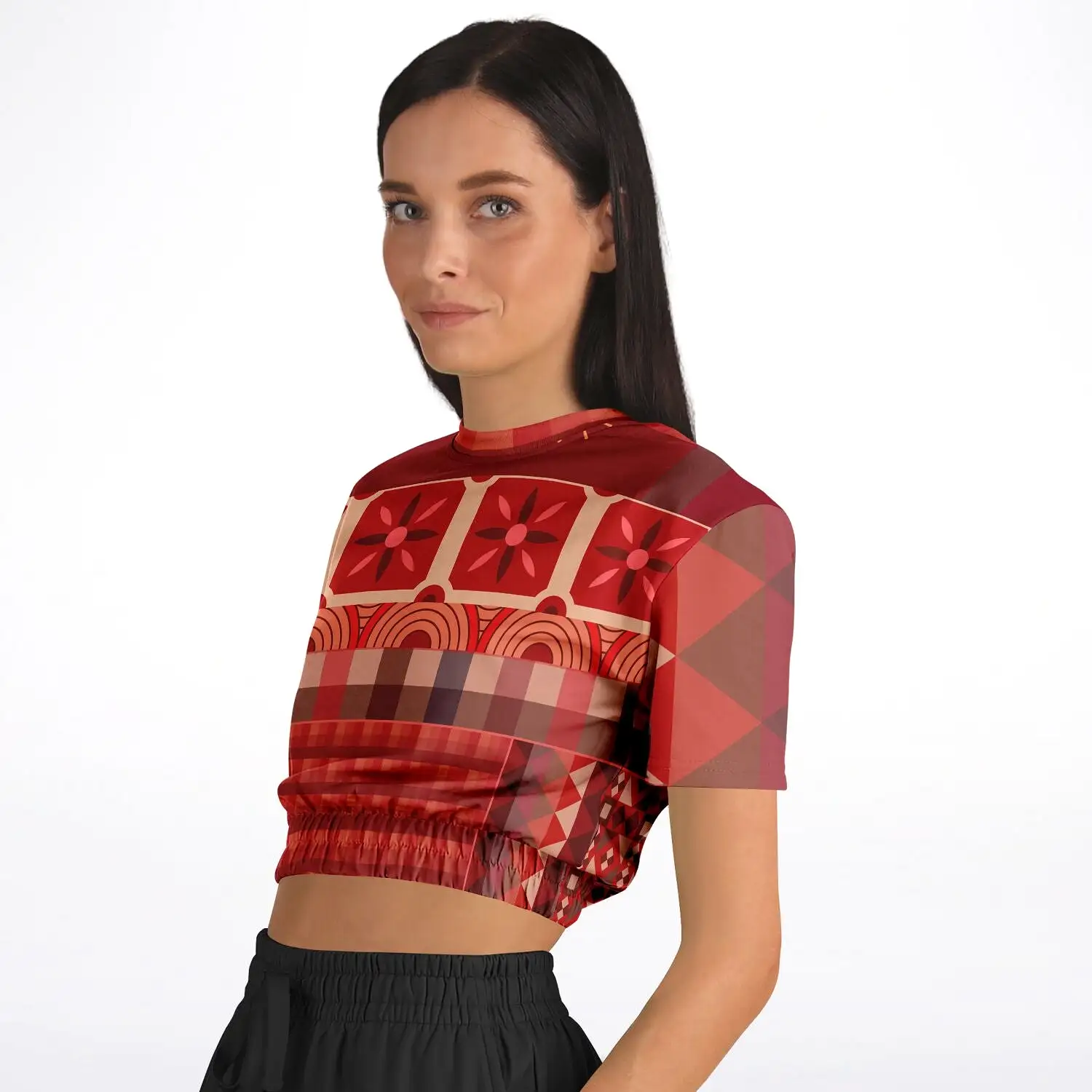 Toscana Red Short Sleeve Cropped Eco-Poly Sweater