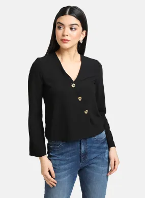 V-Neck Top With Diagonal Placket