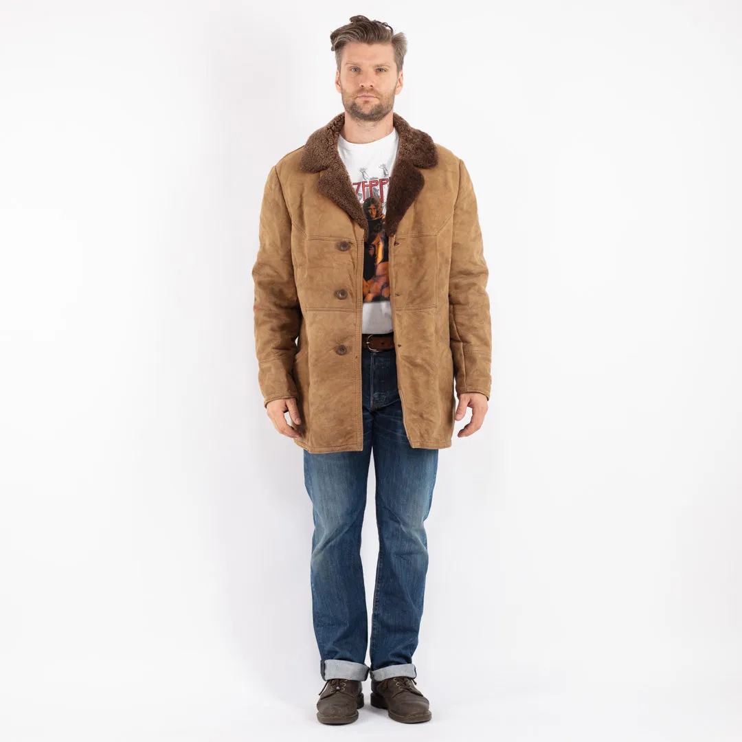 Vintage 70's Men Sheepskin Coat in Beige