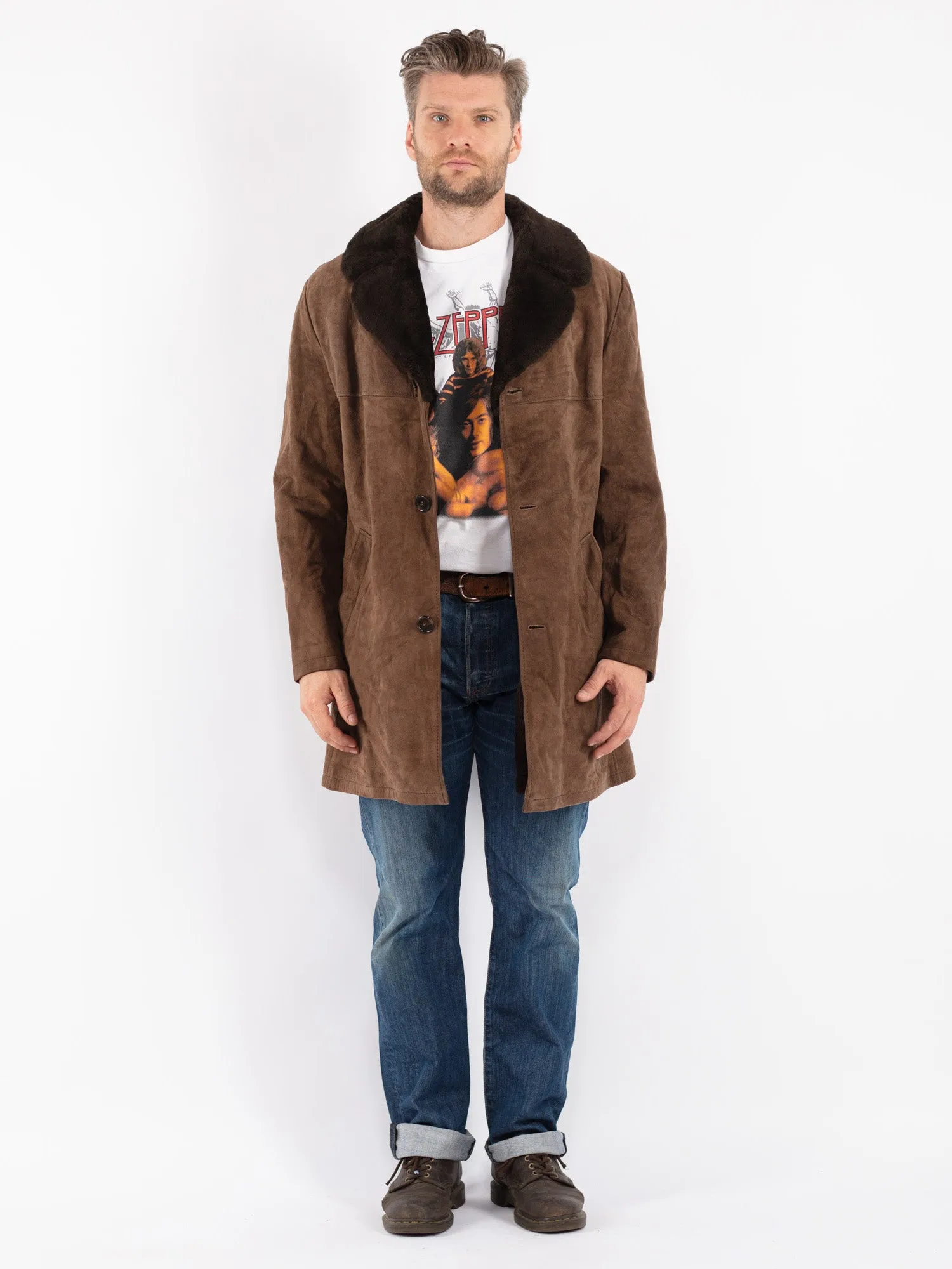 Vintage 70's Men Suede Sherpa Coat in Brown