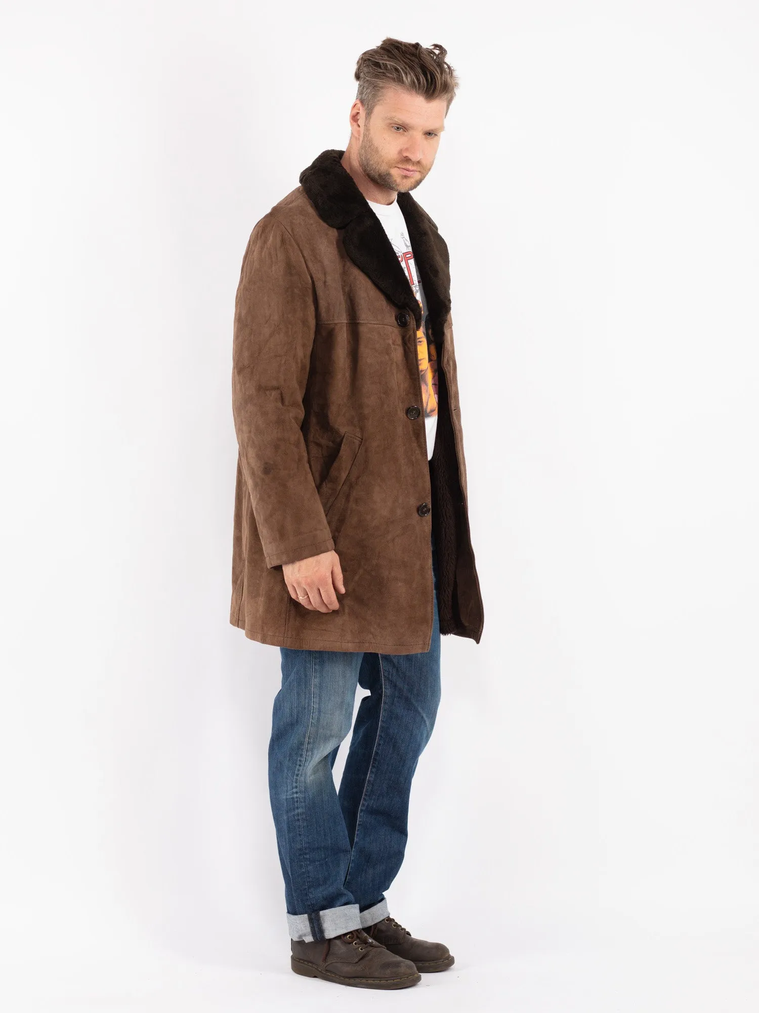 Vintage 70's Men Suede Sherpa Coat in Brown