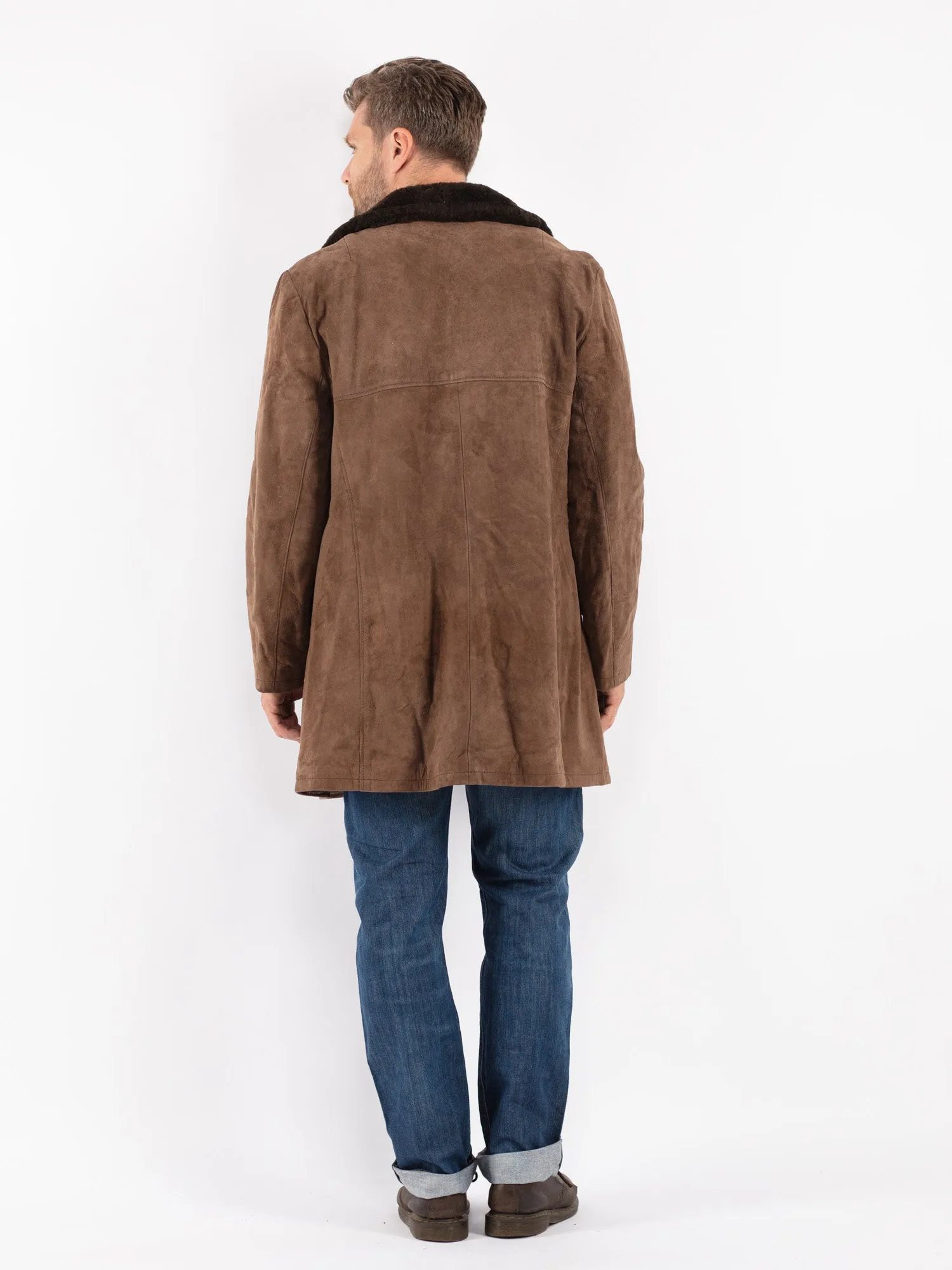 Vintage 70's Men Suede Sherpa Coat in Brown