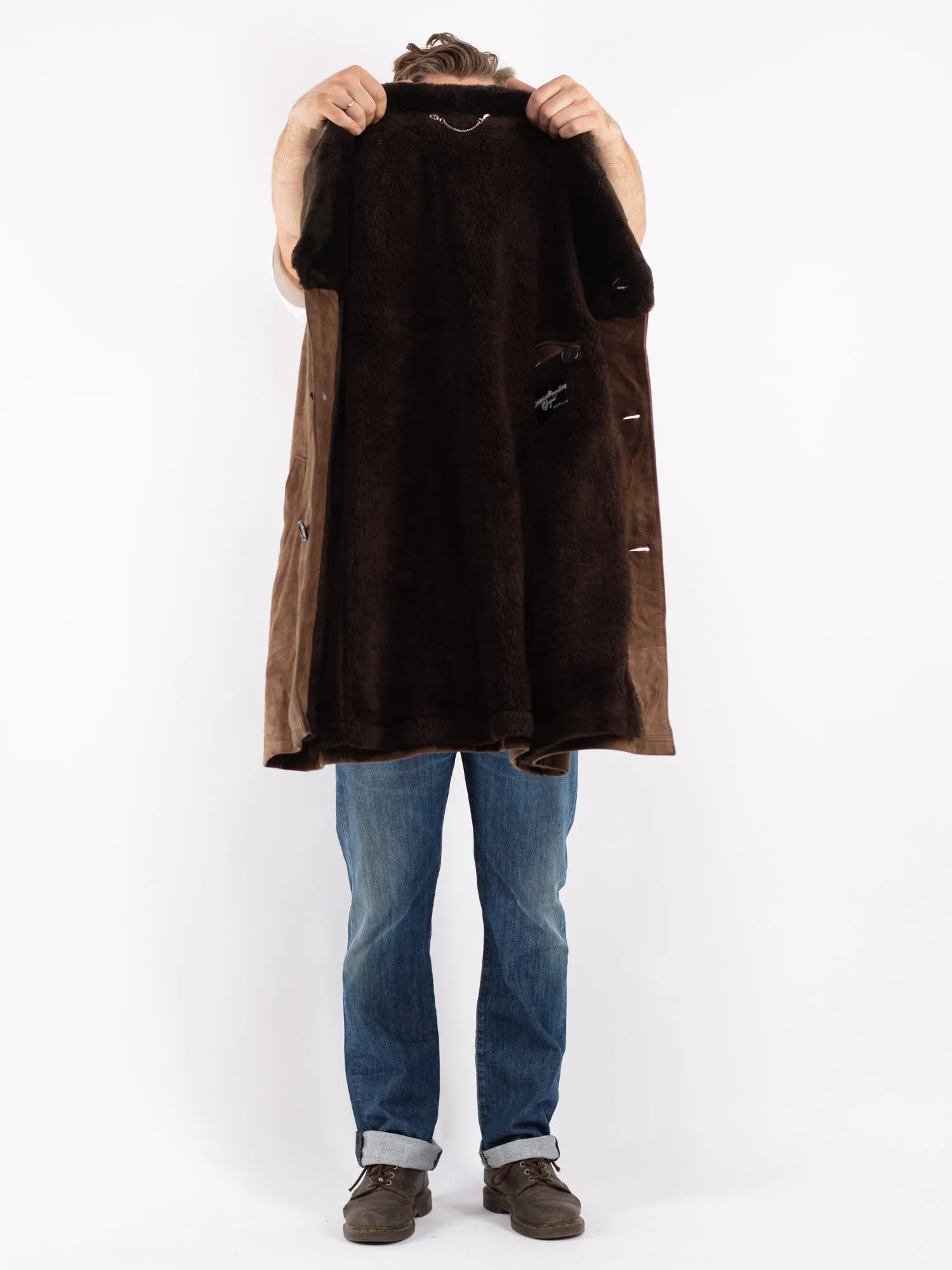 Vintage 70's Men Suede Sherpa Coat in Brown