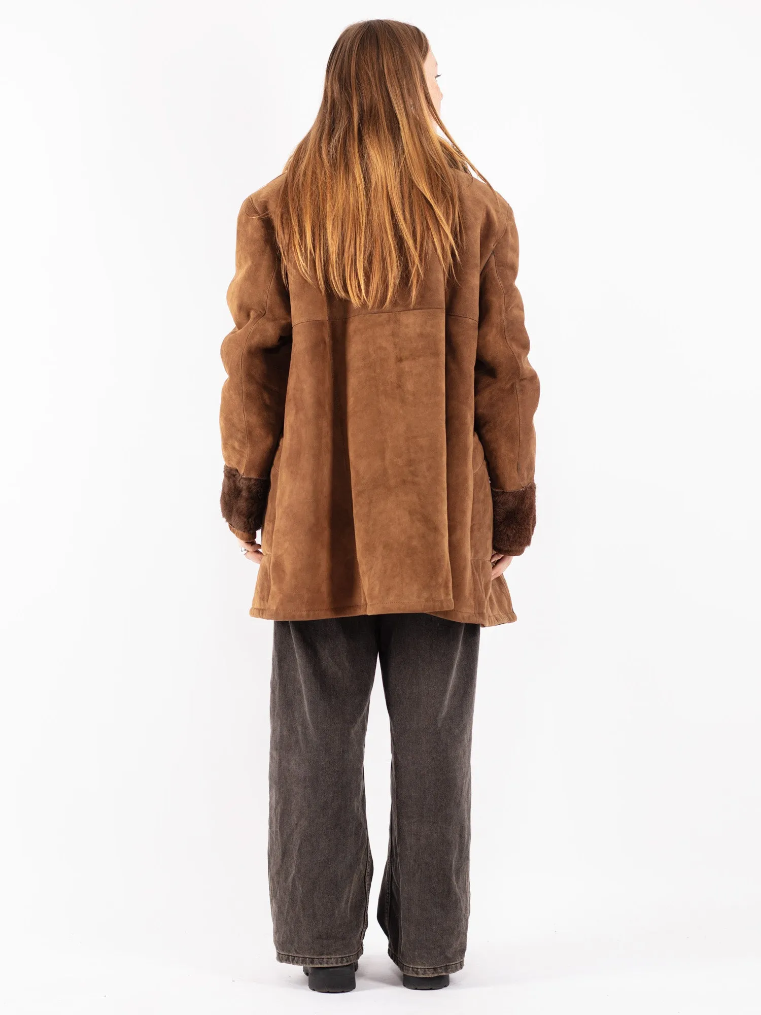 Vintage 70's Women Oversized Sheepskin Coat in Brown