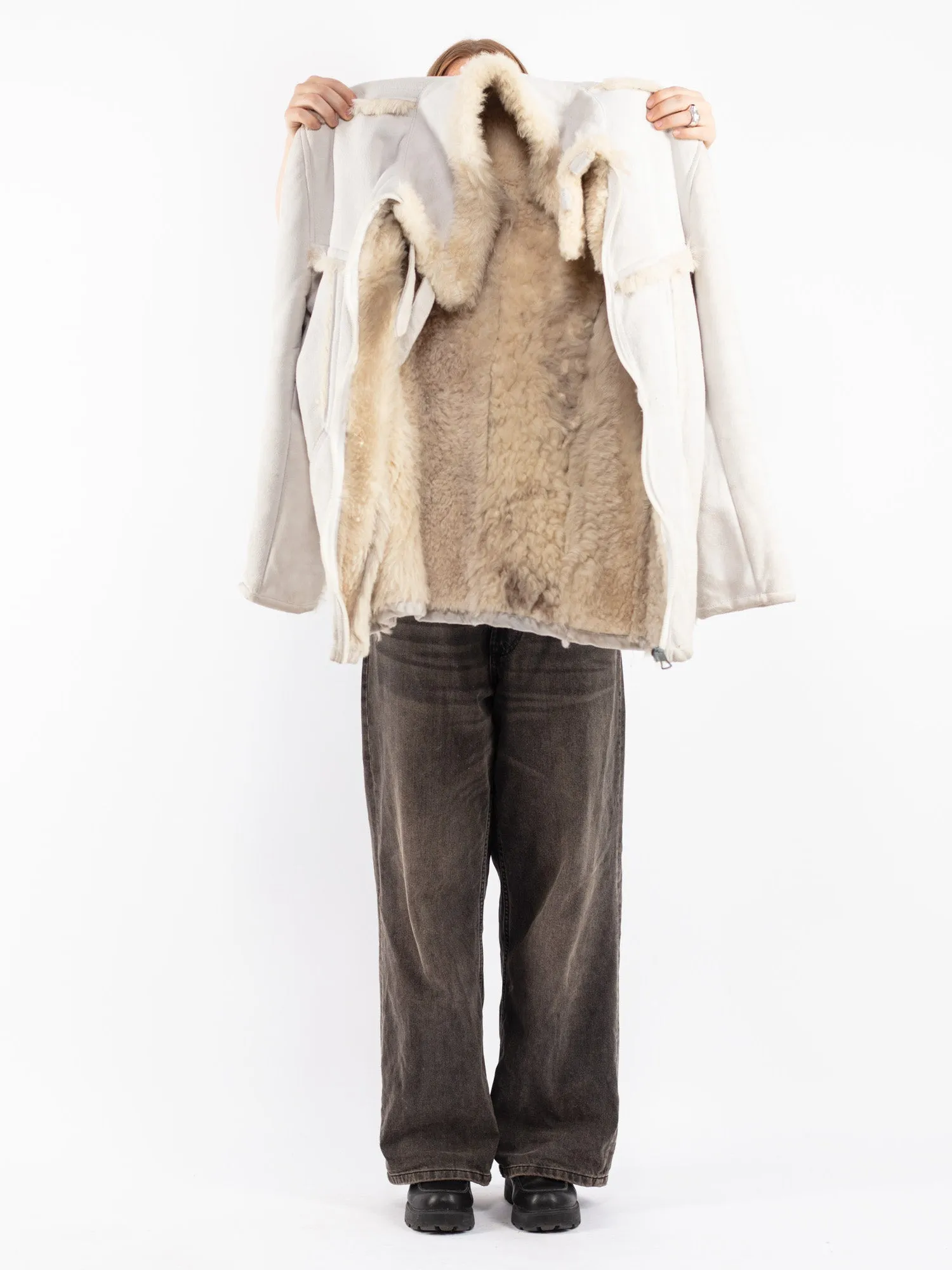 Vintage 70's Women Sheepskin Coat in Beige