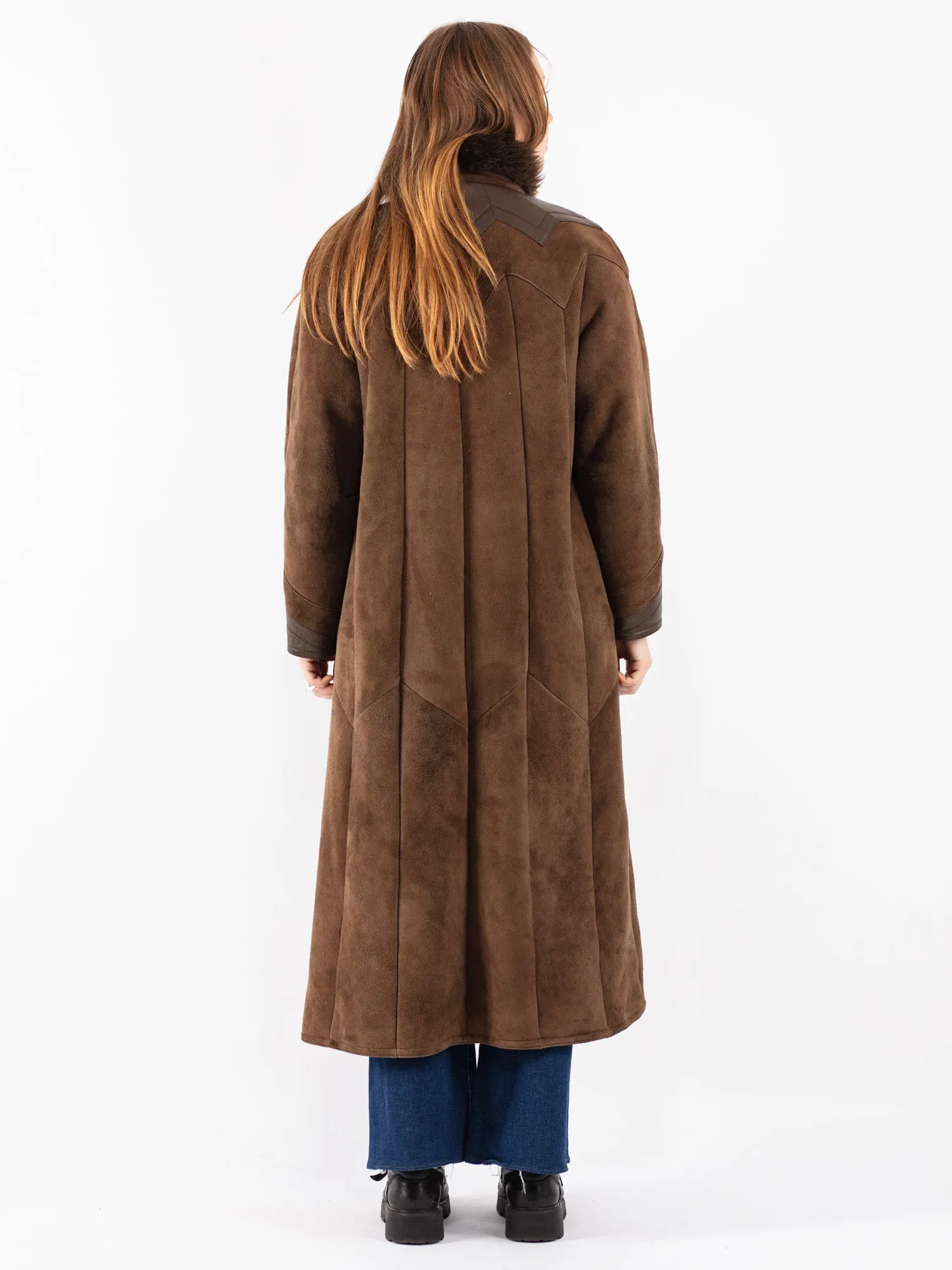 Vintage 70's Women Sheepskin Long Coat in Brown