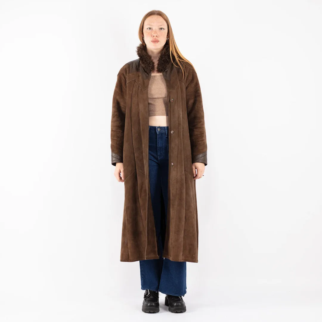 Vintage 70's Women Sheepskin Long Coat in Brown