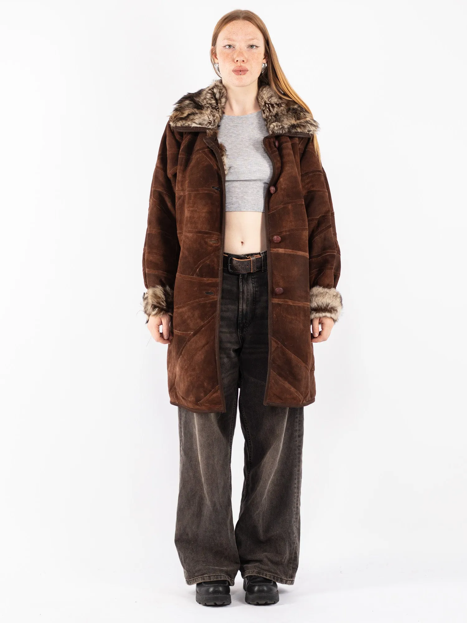 Vintage 70's Women Sheepskin Shearling Coat in Brown