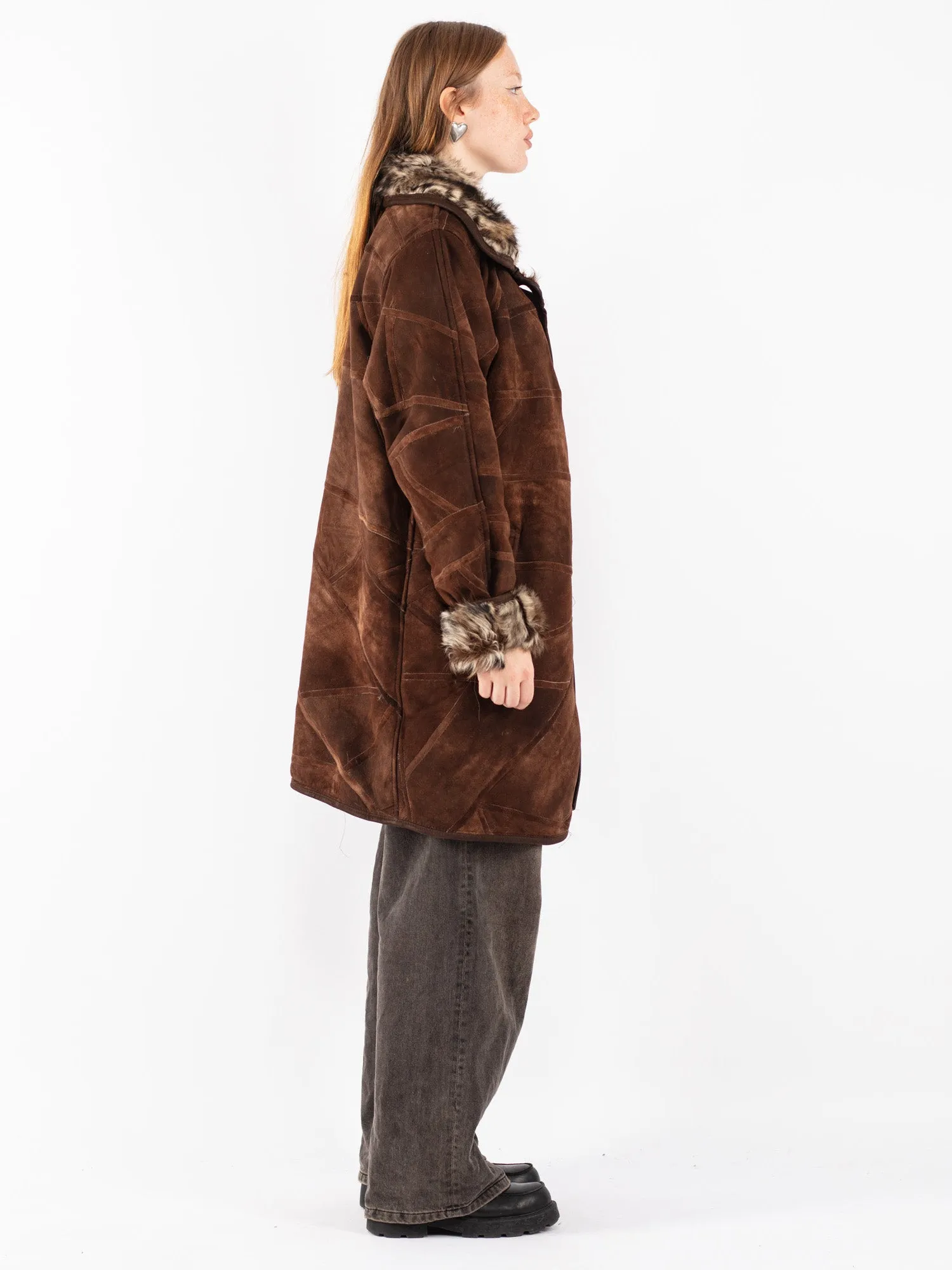 Vintage 70's Women Sheepskin Shearling Coat in Brown