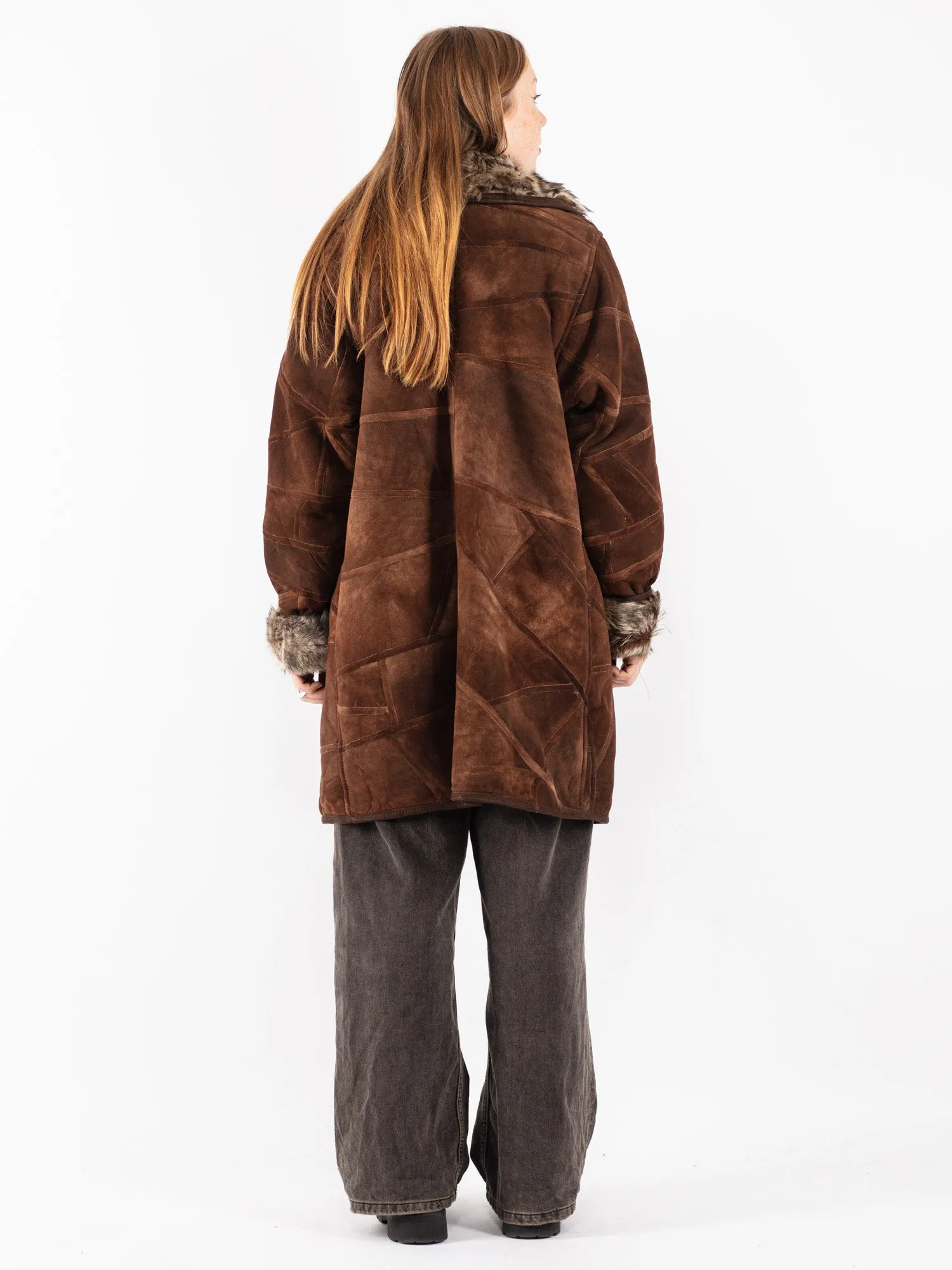 Vintage 70's Women Sheepskin Shearling Coat in Brown