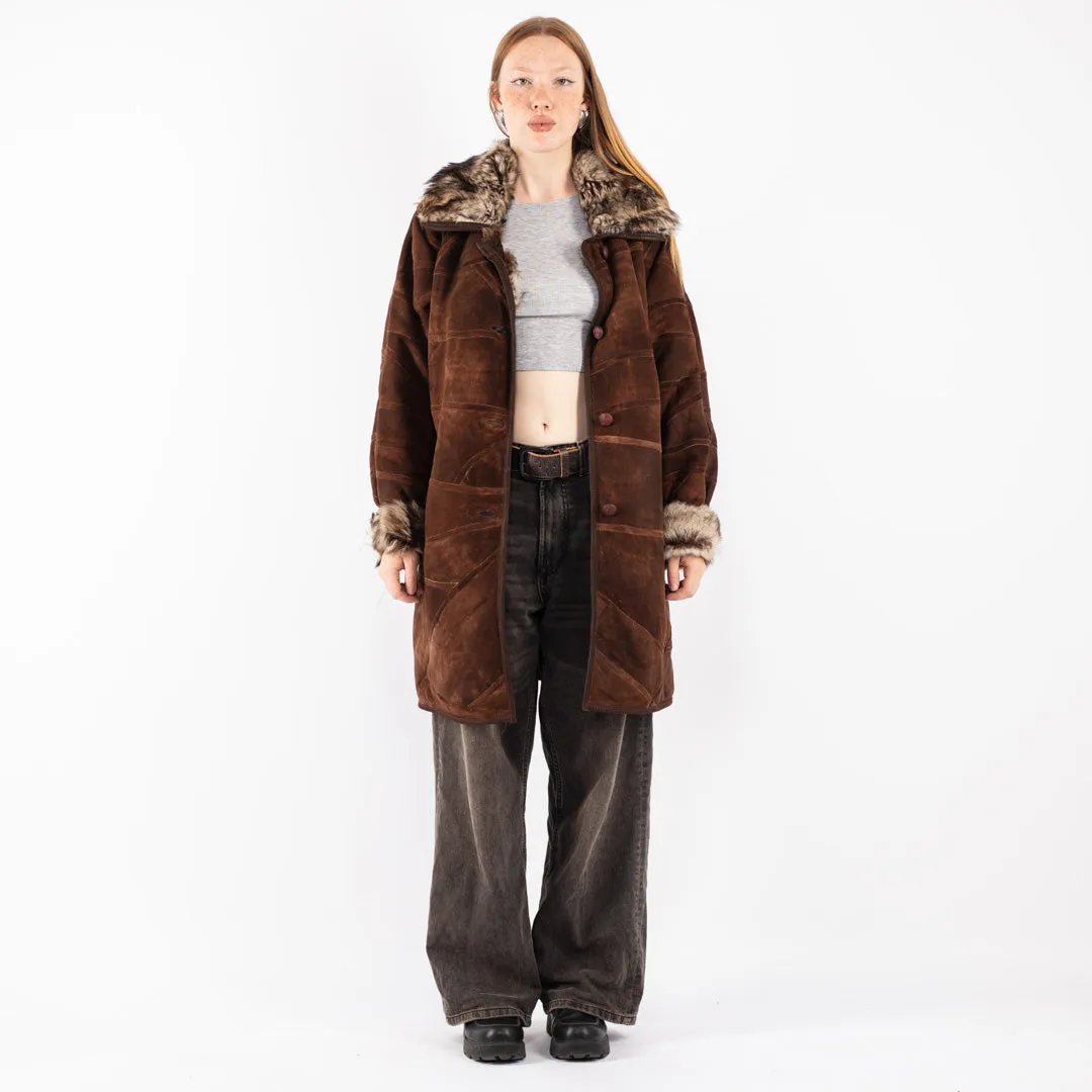 Vintage 70's Women Sheepskin Shearling Coat in Brown