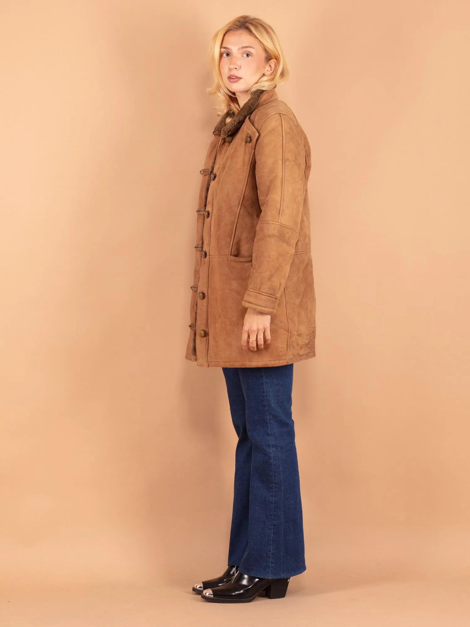 Vintage 80's Women Shearling Coat in Beige