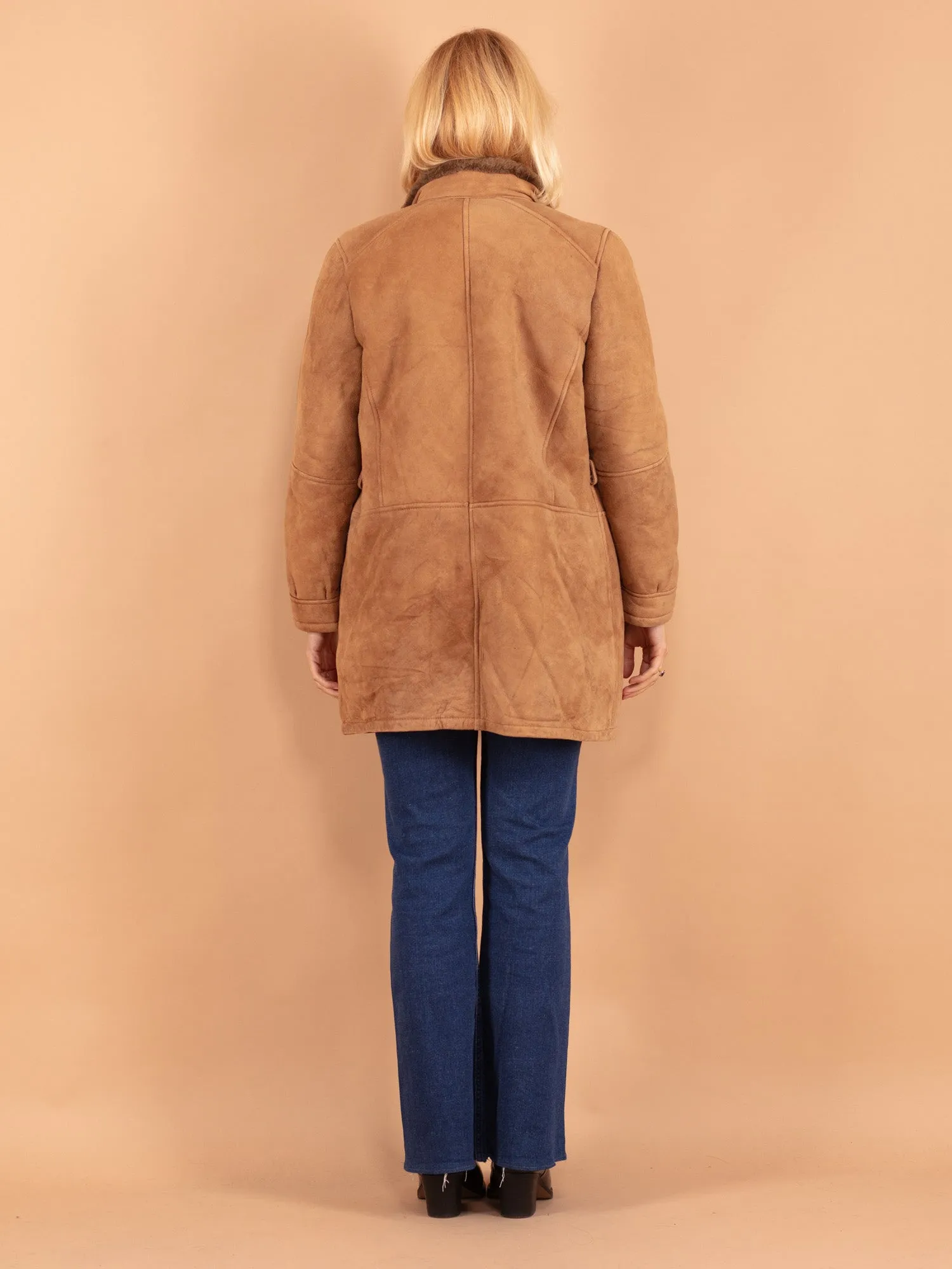 Vintage 80's Women Shearling Coat in Beige