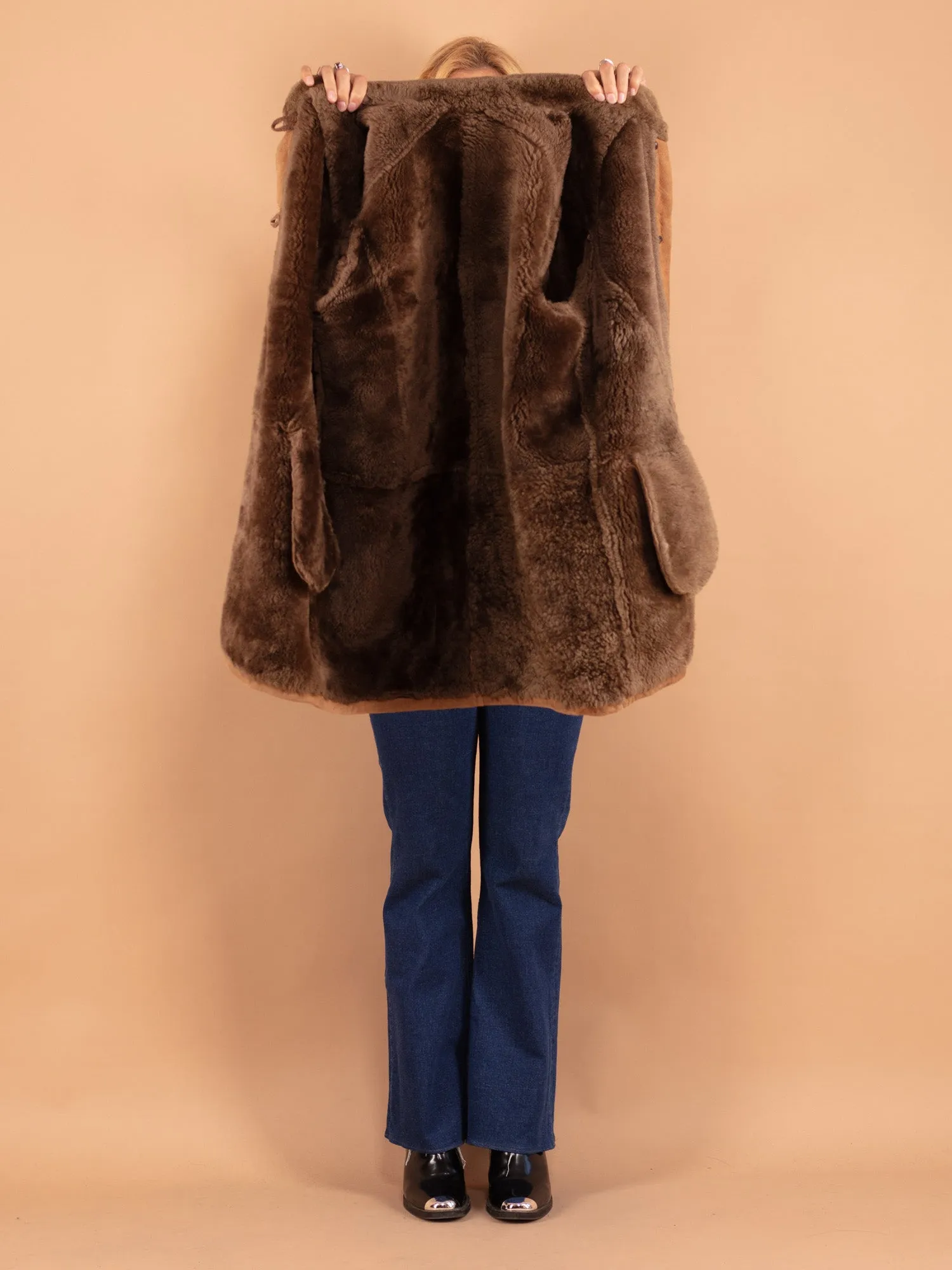 Vintage 80's Women Shearling Coat in Beige