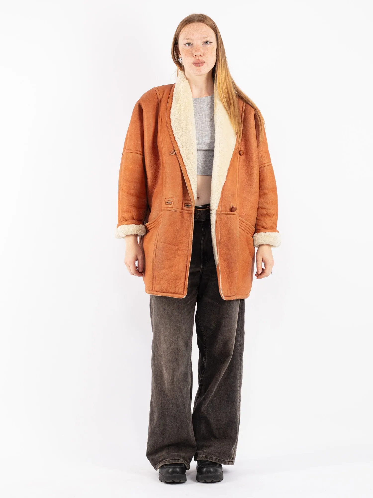 Vintage 80's Women Shearling Coat in Brown