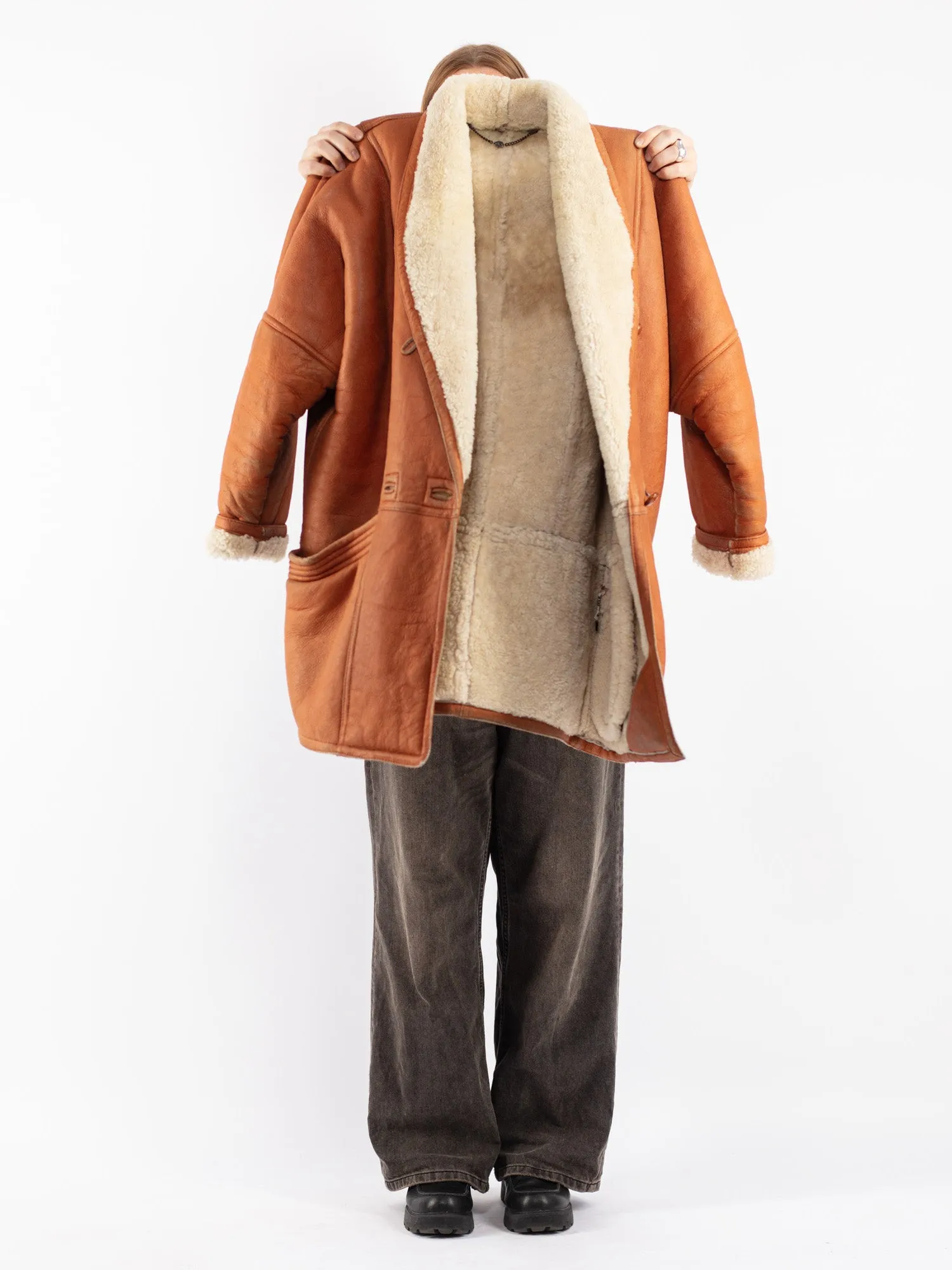 Vintage 80's Women Shearling Coat in Brown