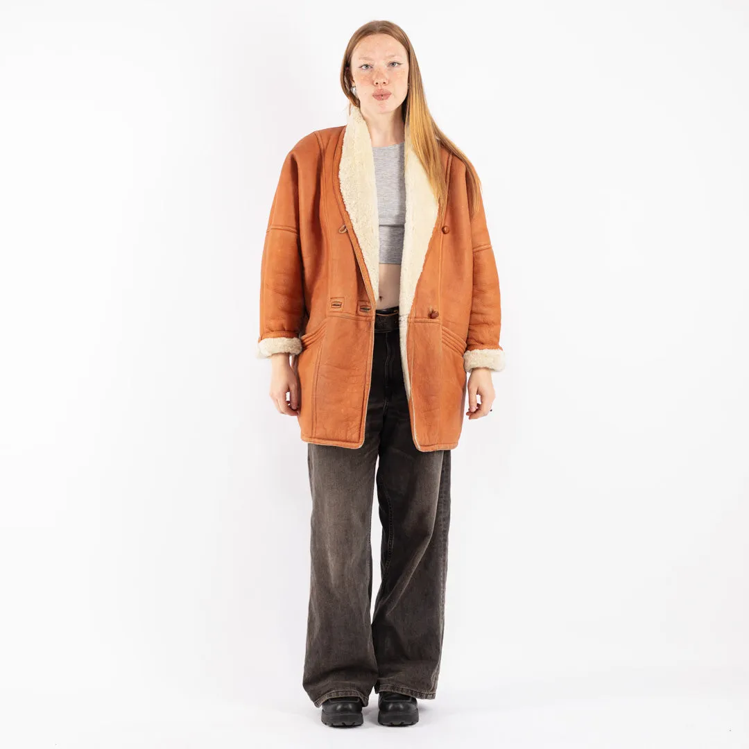 Vintage 80's Women Shearling Coat in Brown