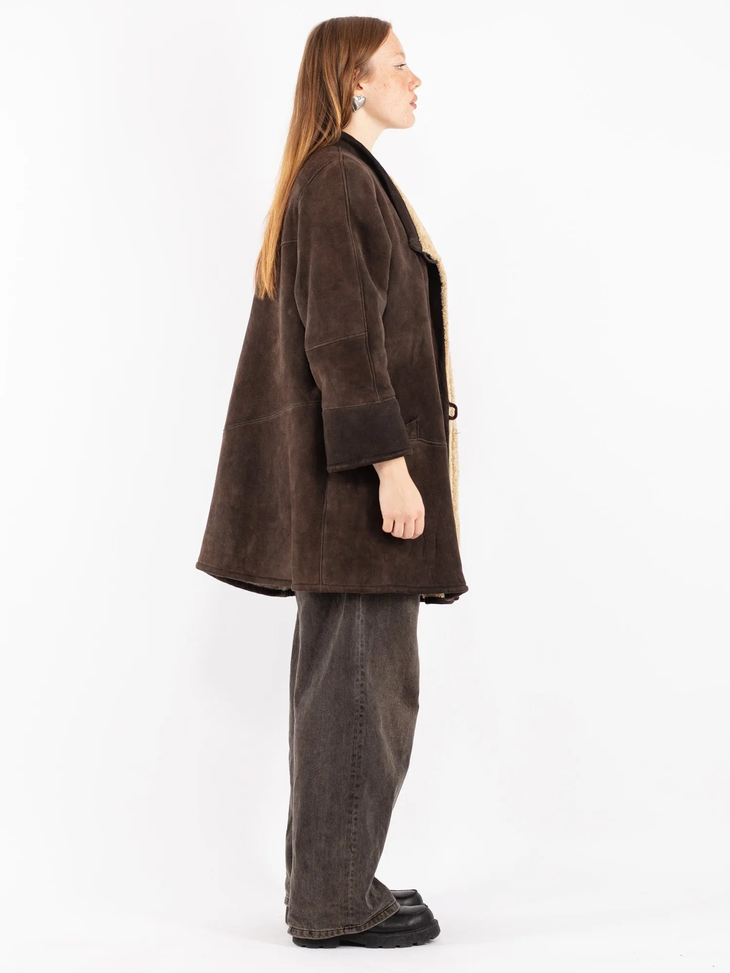 Vintage 80's Women Sheepskin Coat in Brown