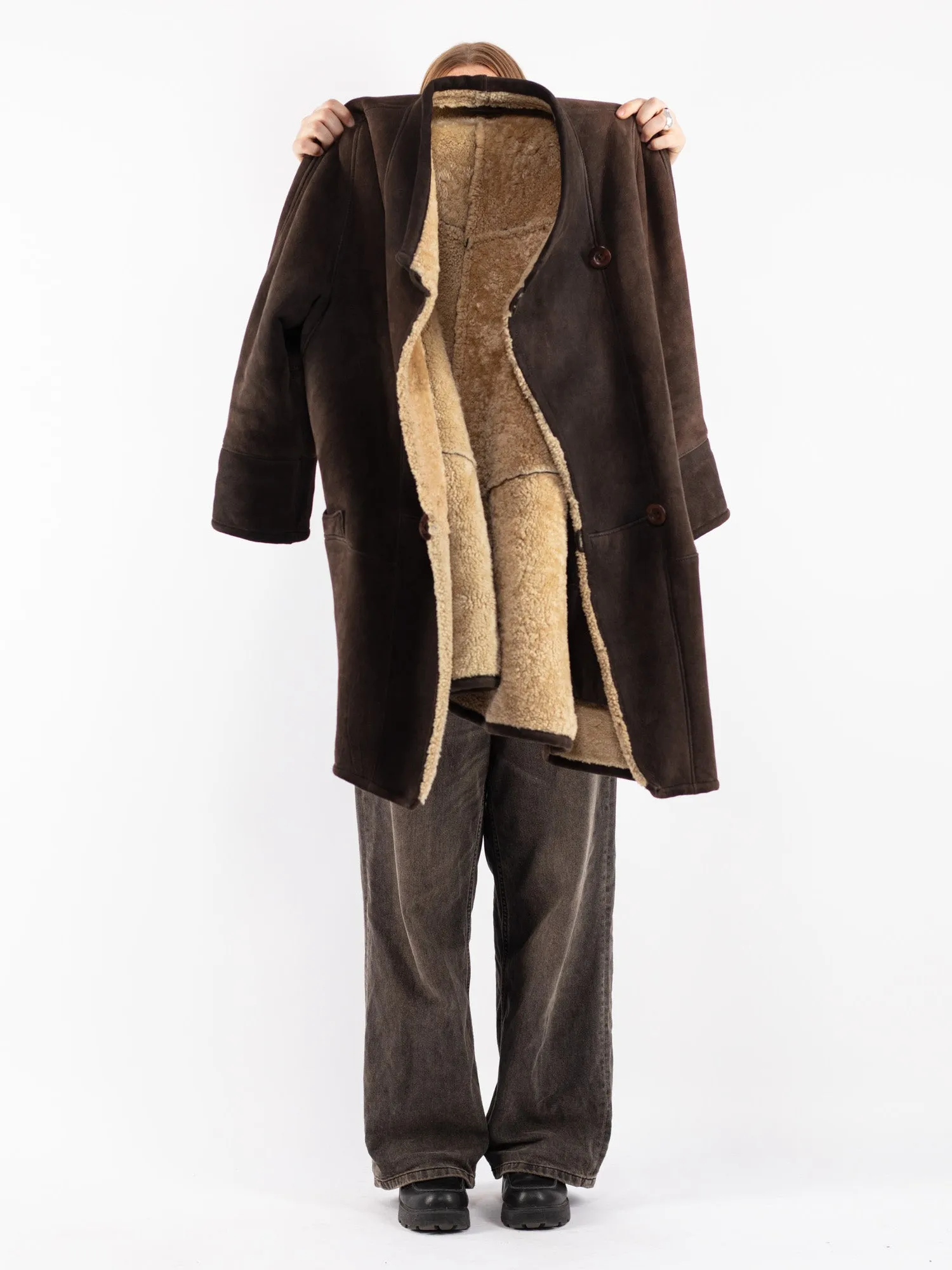 Vintage 80's Women Sheepskin Coat in Brown