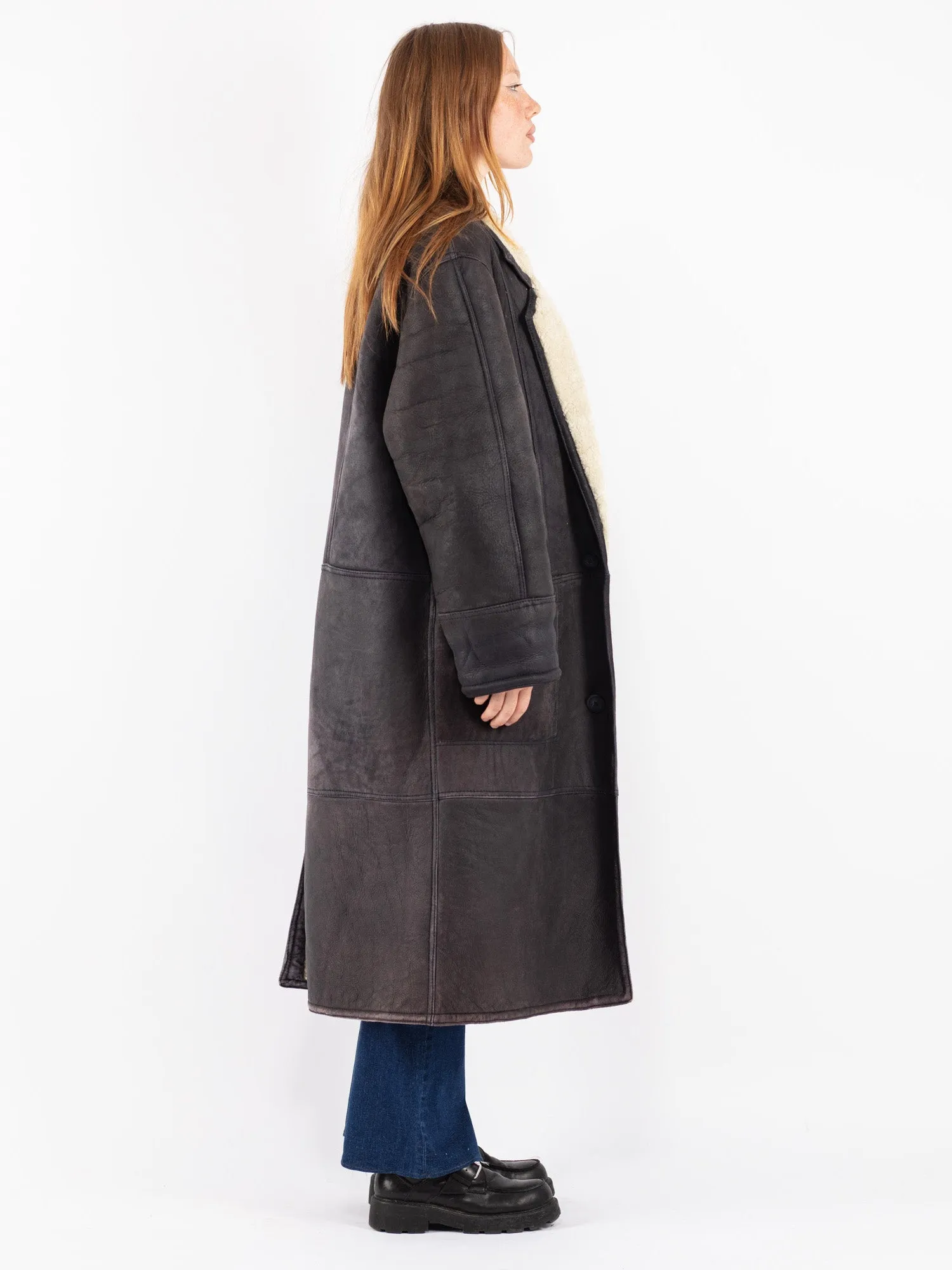 Vintage 80's Women Sheepskin Coat in Gray