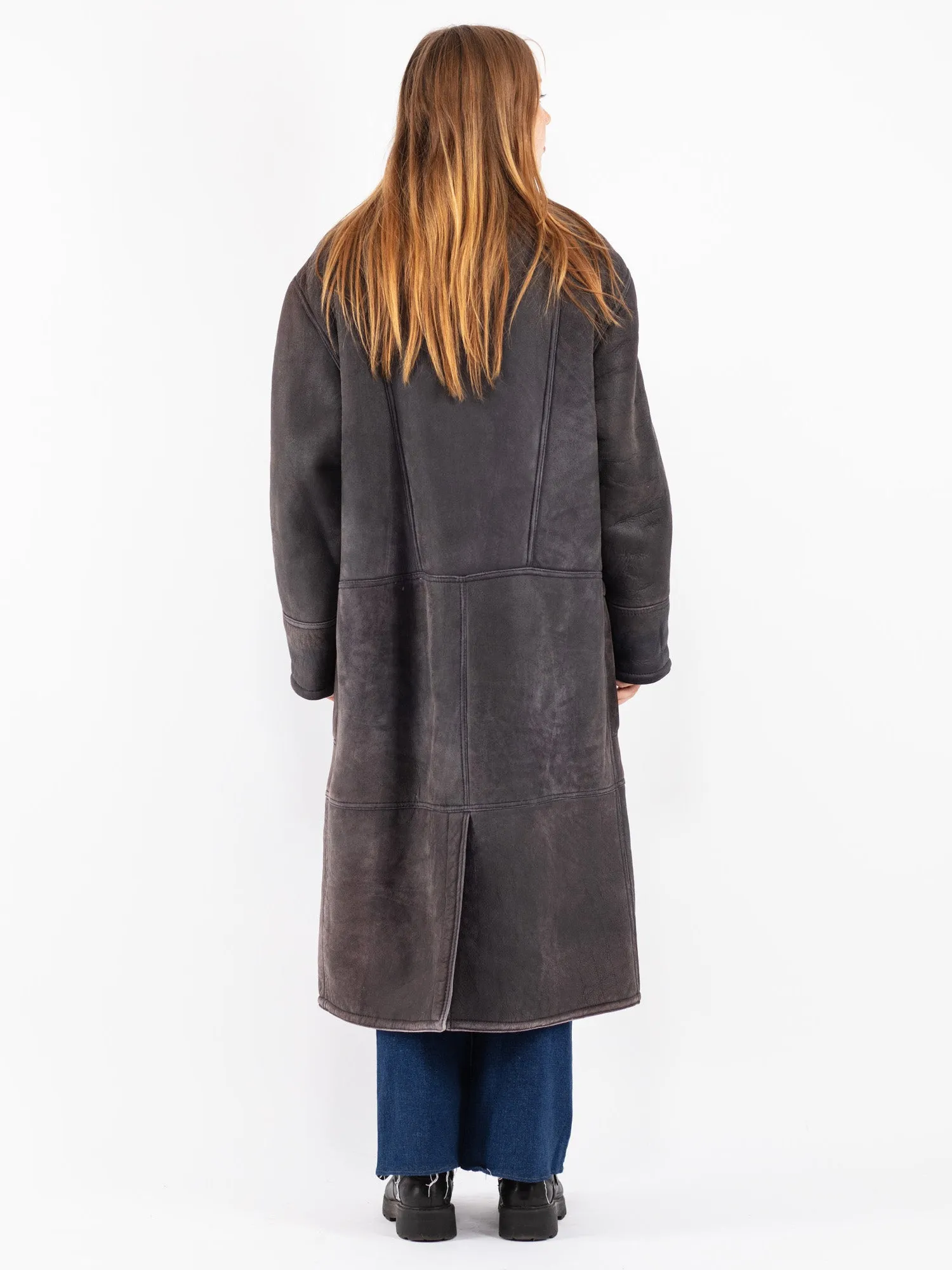 Vintage 80's Women Sheepskin Coat in Gray